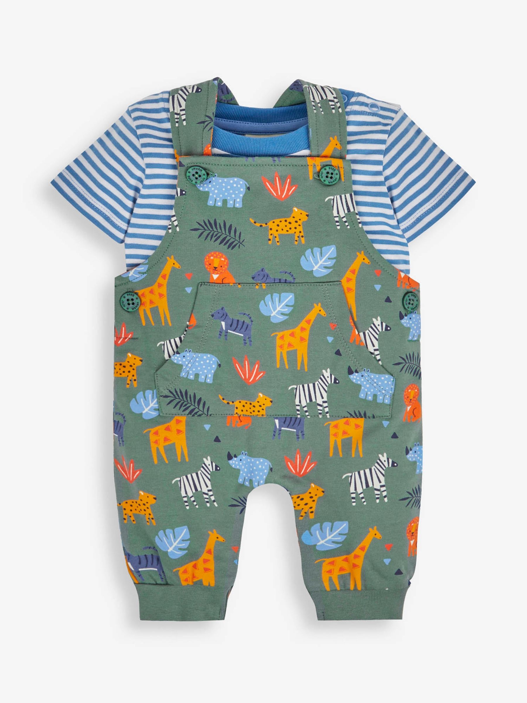 Khaki 2-Piece Safari Print Dungarees & Top Set - Image 1 of 3