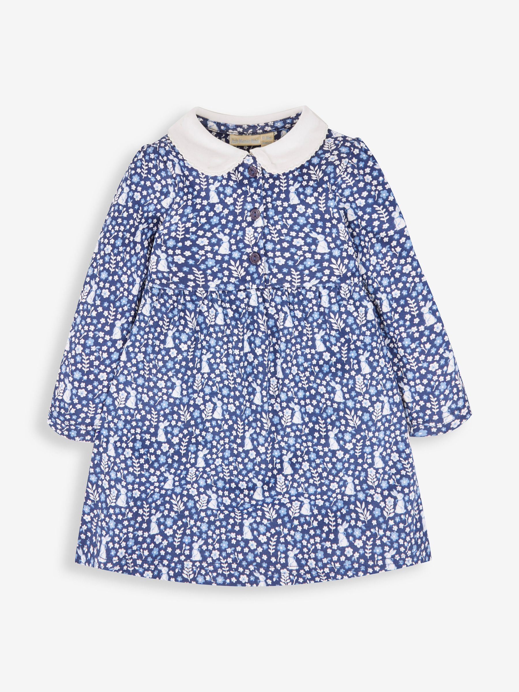 Navy Blue Bunny Floral Peter Pan Dress - Image 1 of 3