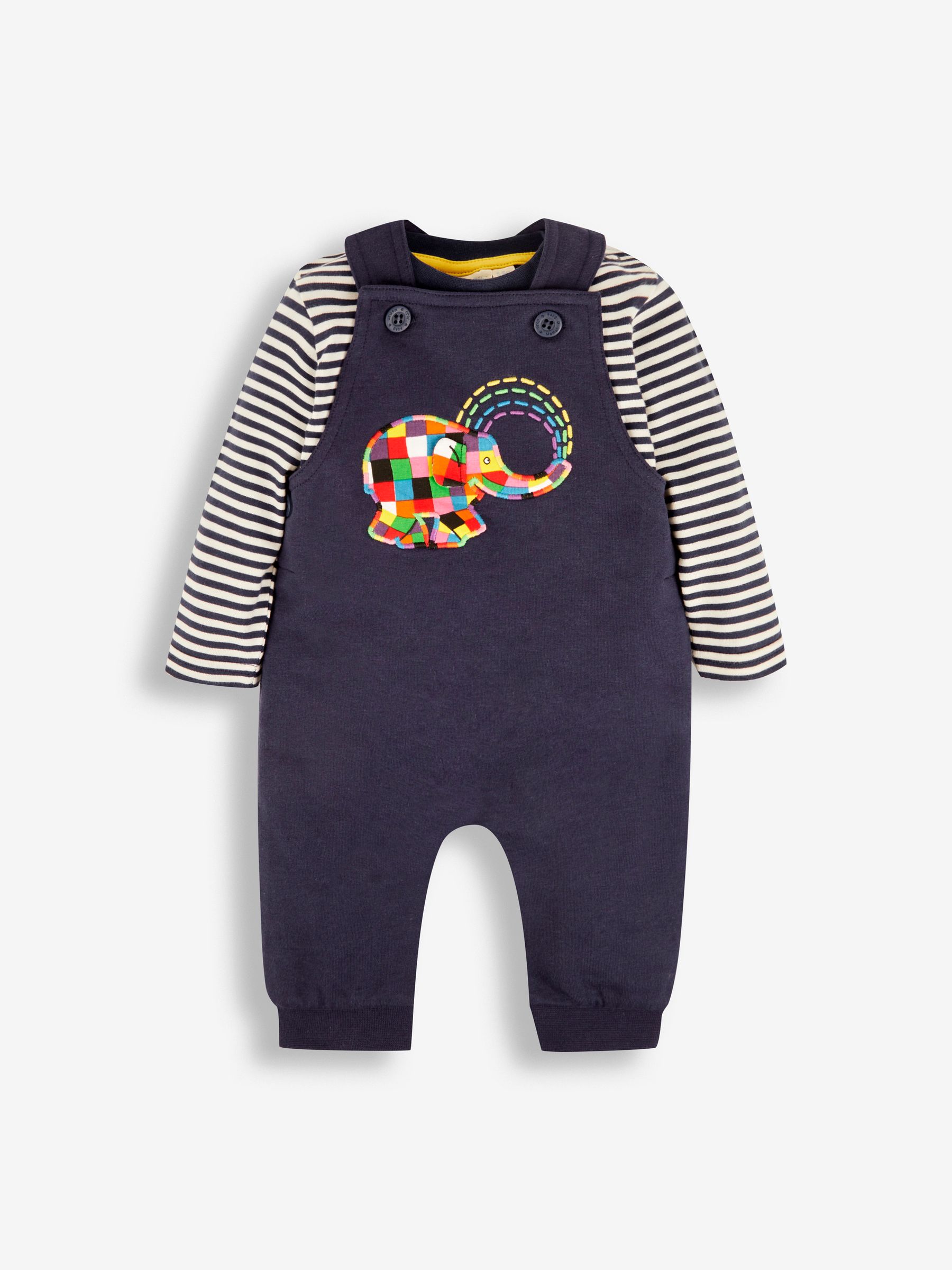 Navy Elmer Appliqué Dungarees & Stripe Top Set - Image 1 of 5