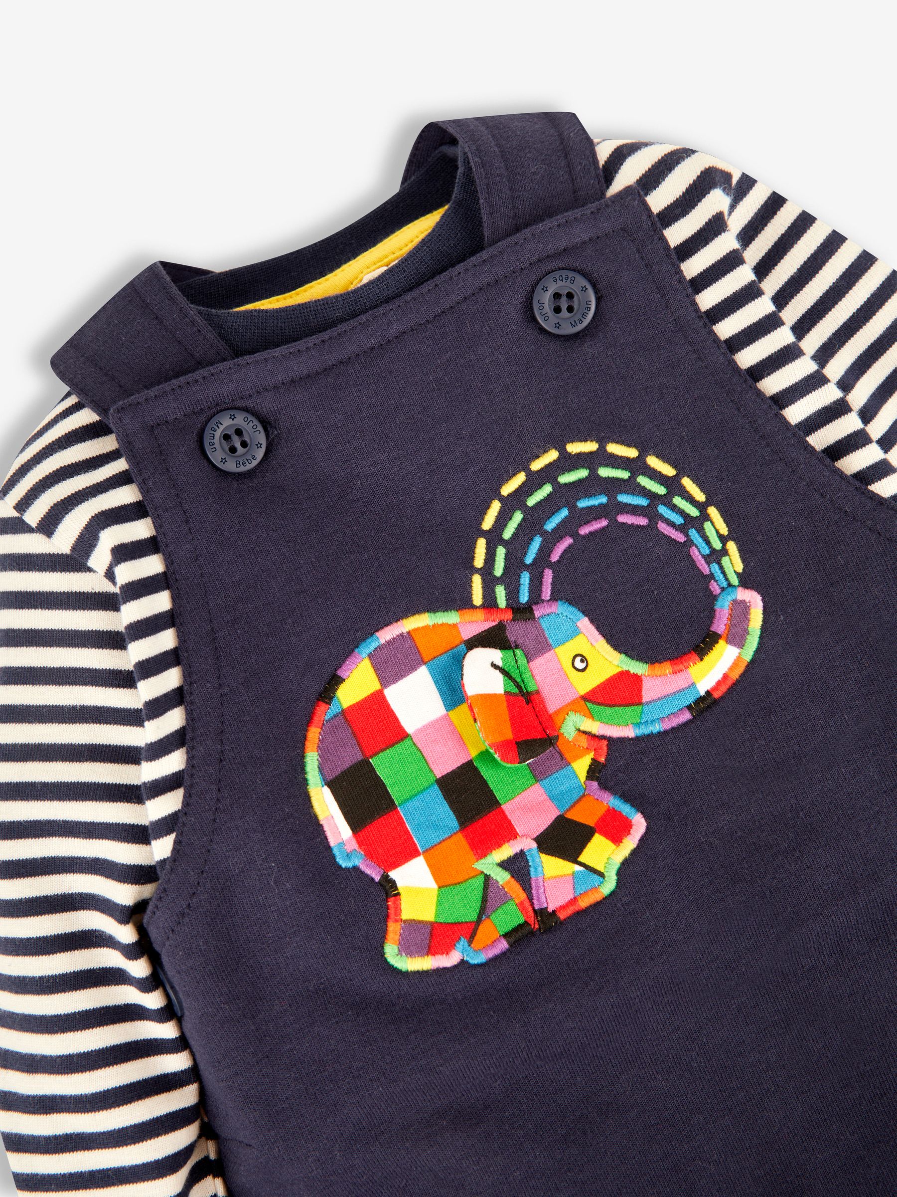 Navy Elmer Appliqué Dungarees & Stripe Top Set - Image 5 of 5