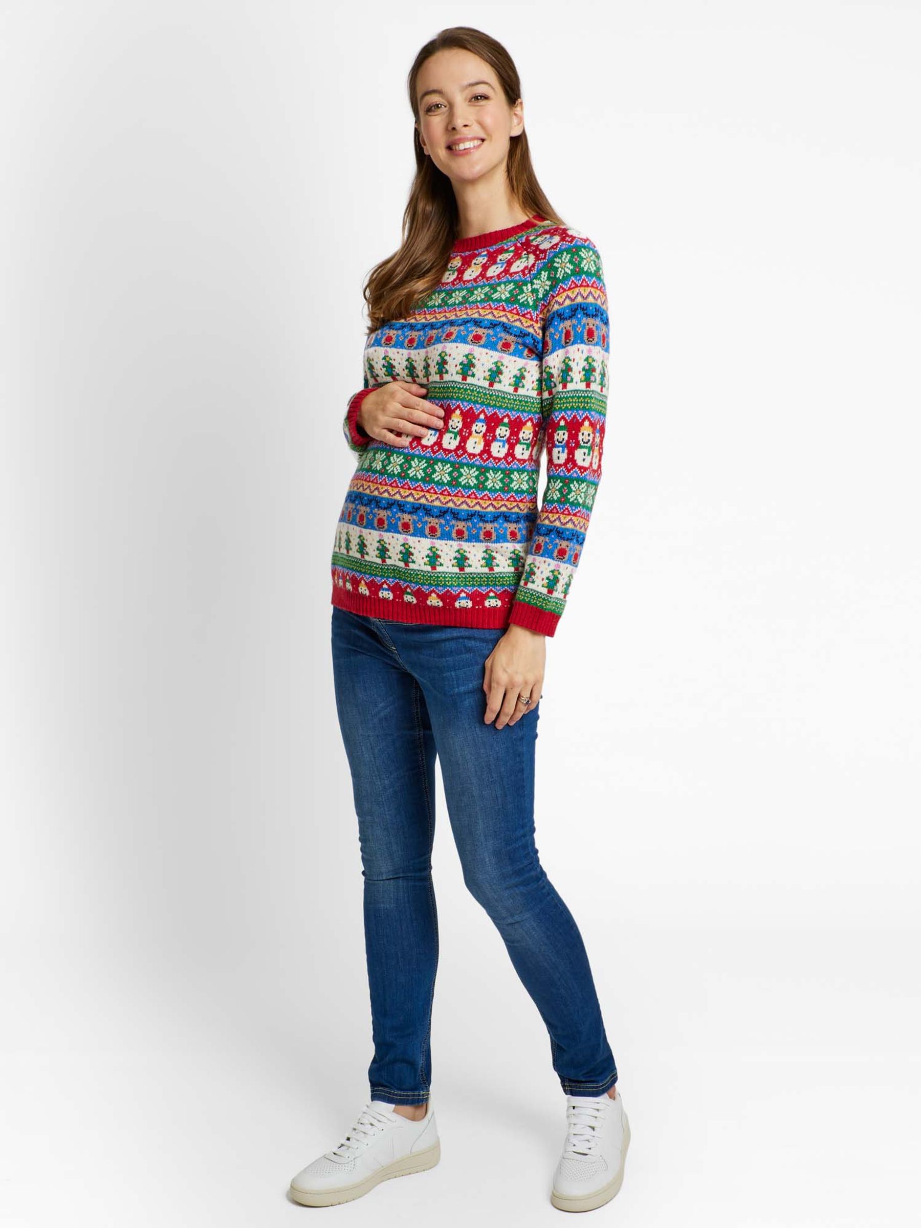 Multi Maternity Cashmere Mix Fair Isle Pattern Stripe Christmas Jumper - Image 2 of 4