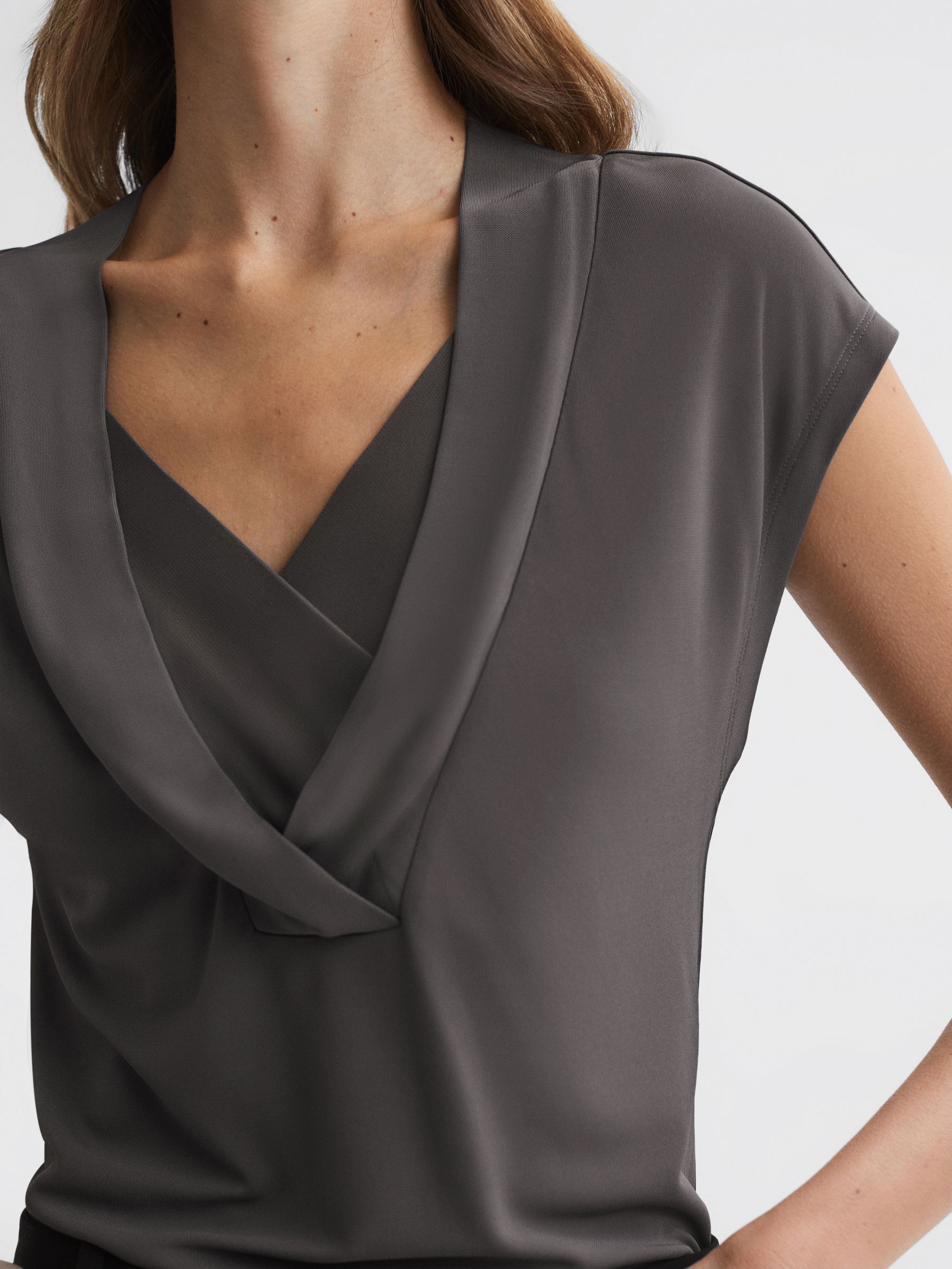 Layered V-Neck T-Shirt in Charcoal - Image 1 of 5