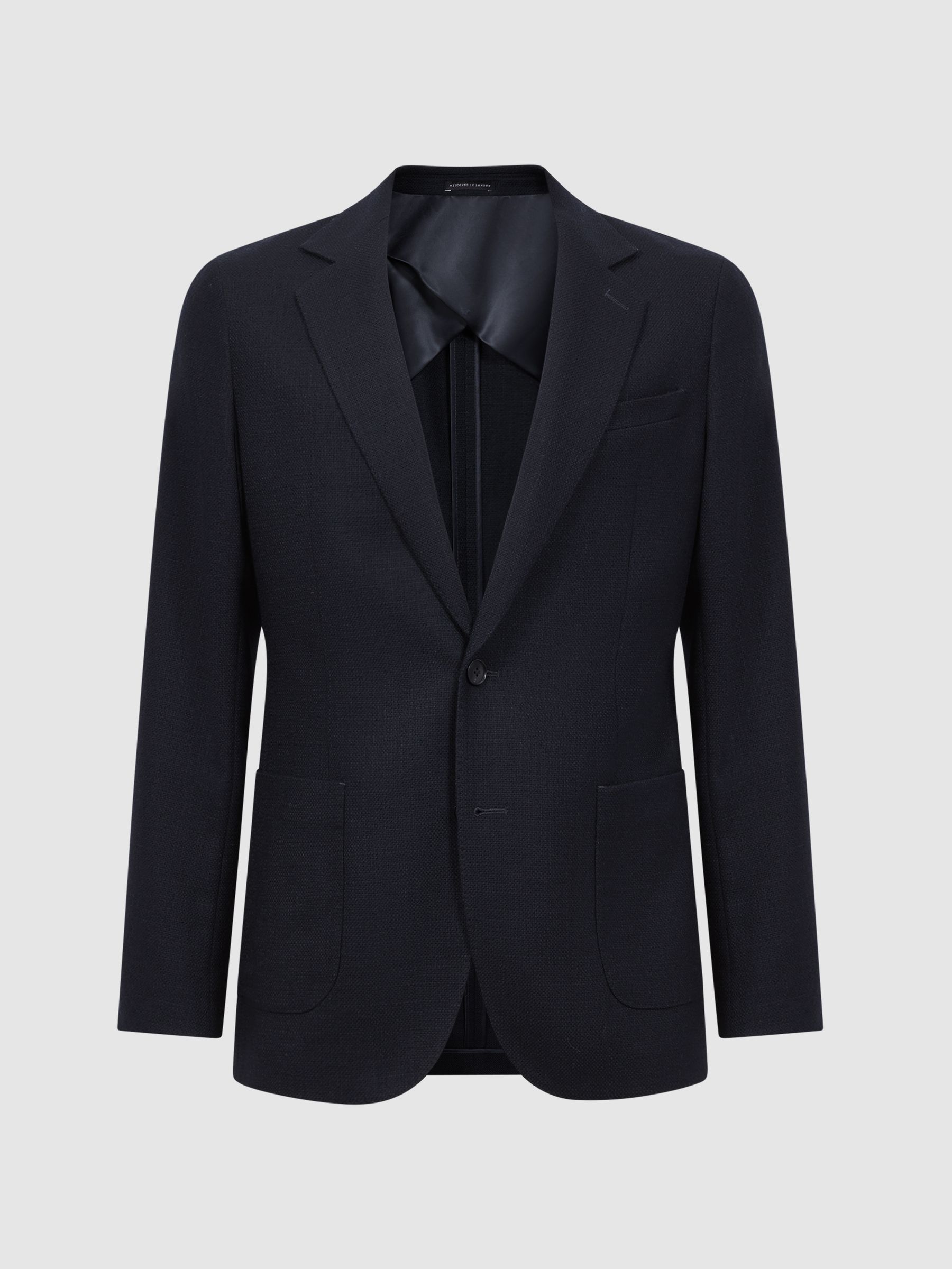 Slim Fit Textured Wool Blend Blazer in Navy - Image 2 of 6