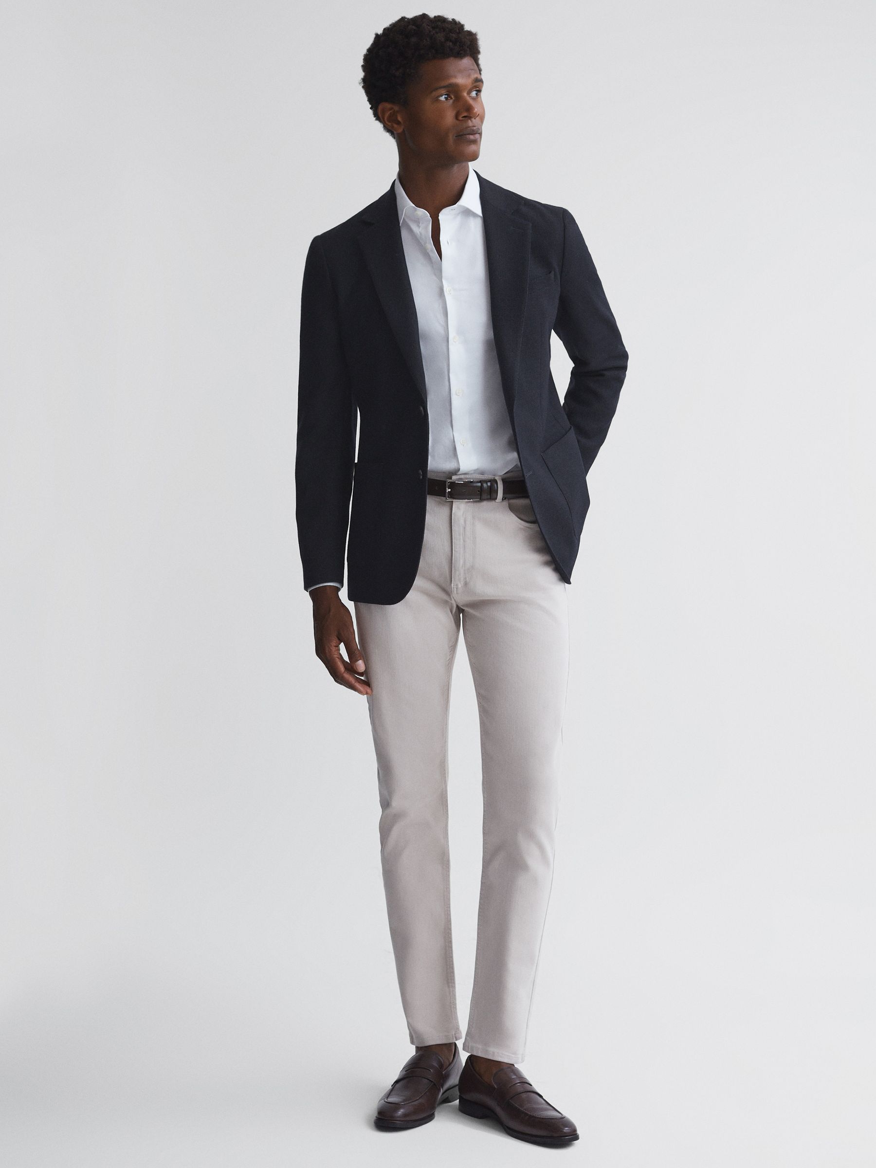 Slim Fit Textured Wool Blend Blazer in Navy - Image 3 of 6