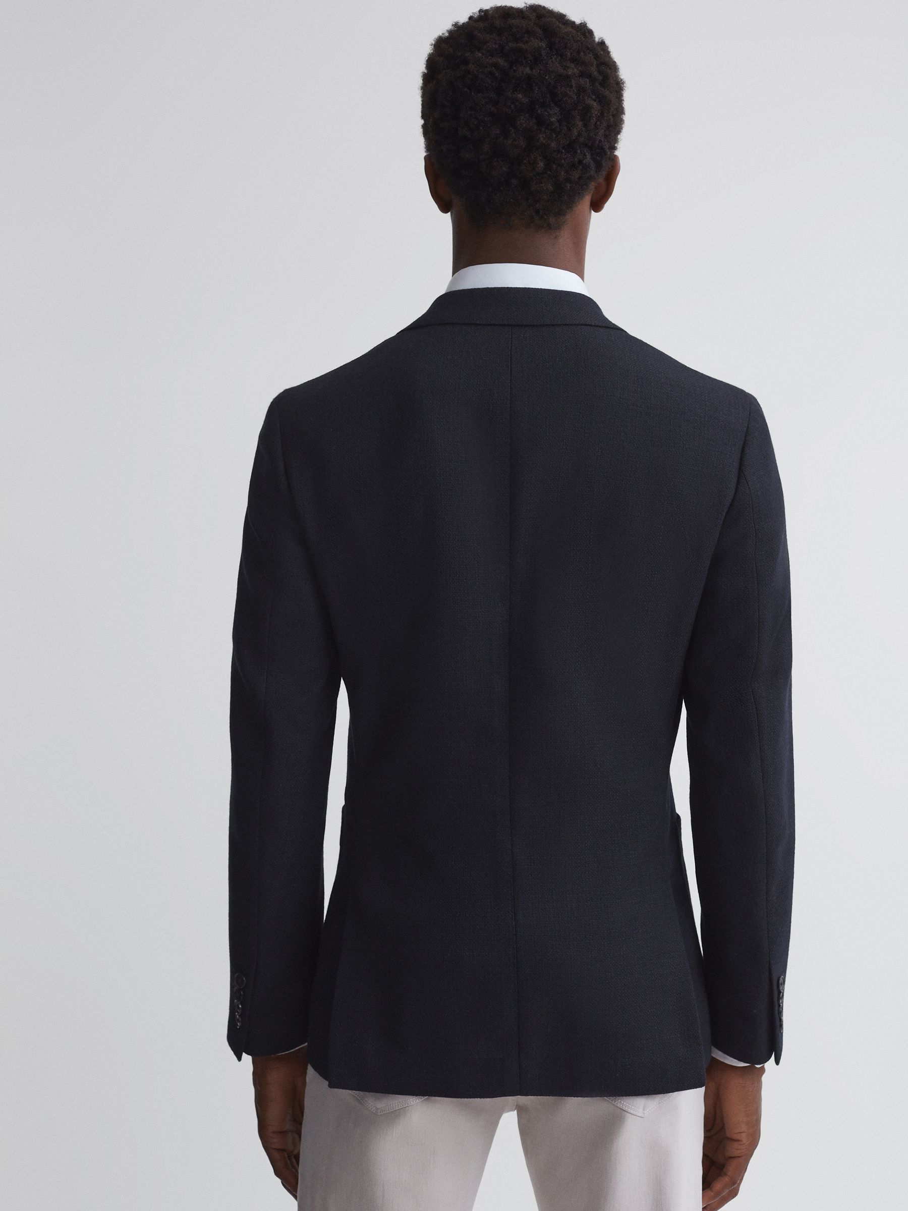 Slim Fit Textured Wool Blend Blazer in Navy - Image 4 of 6