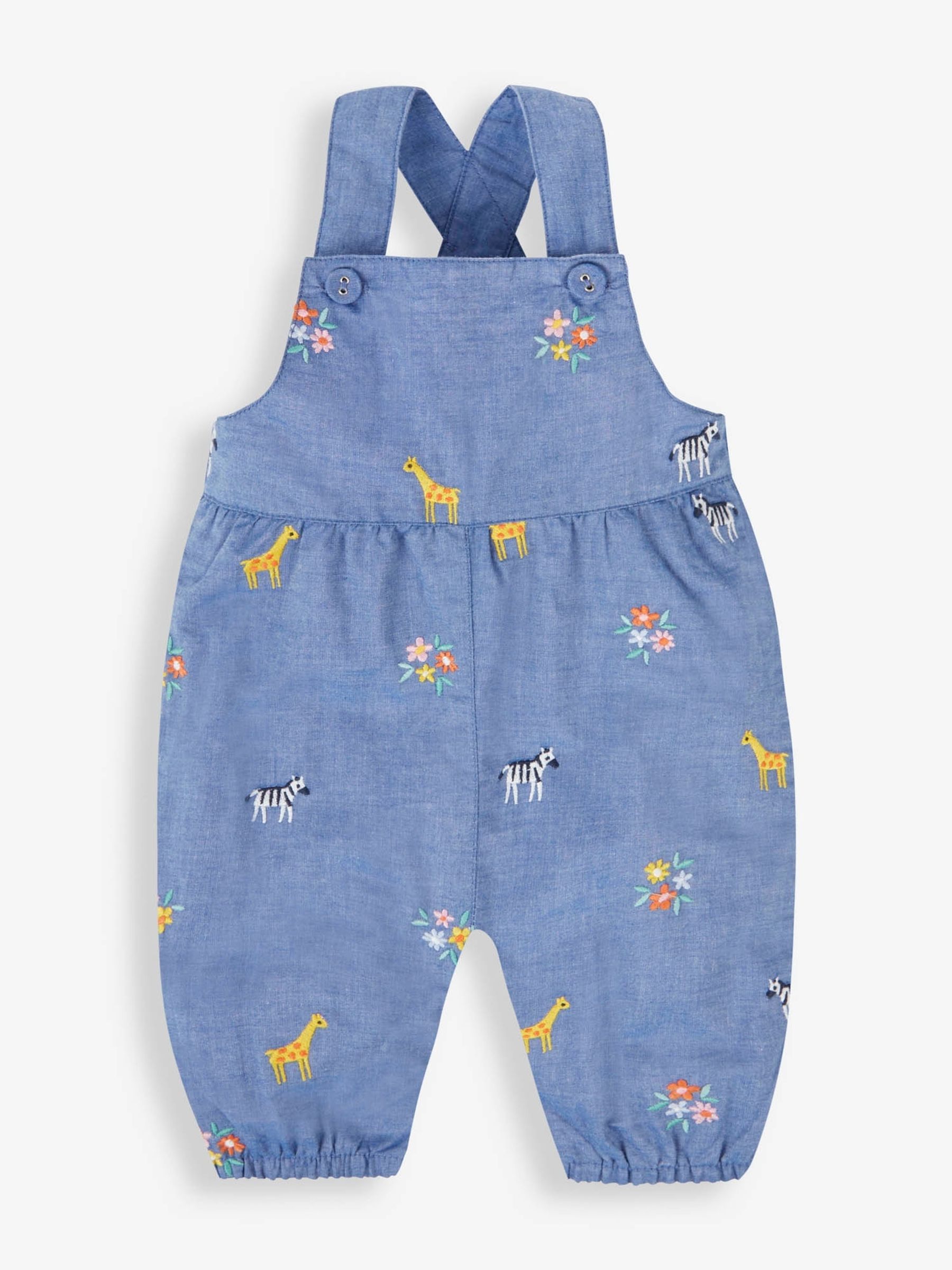 Chambray Blue Safari Animals Embroidered Dungarees - Image 1 of 3