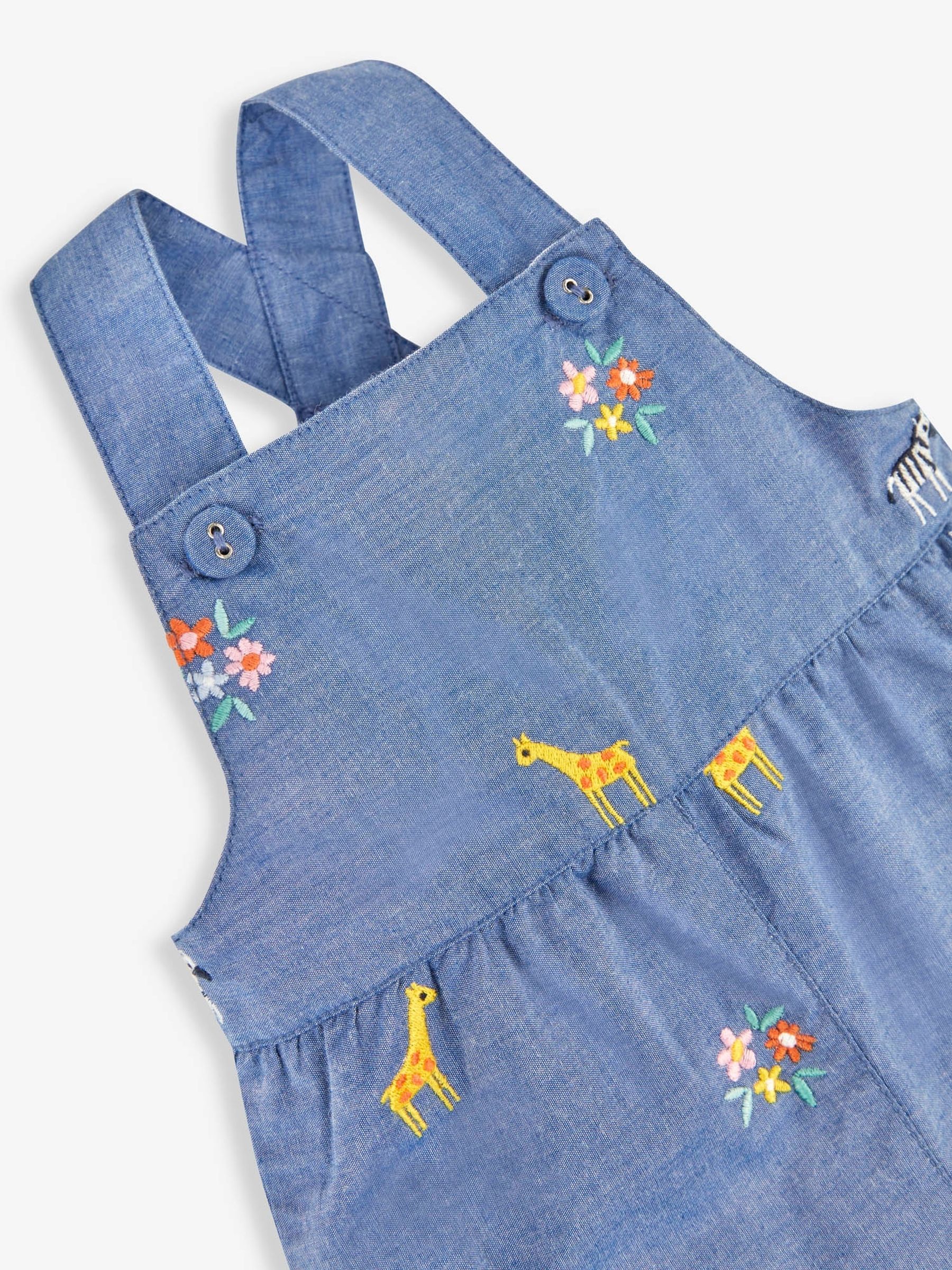 Chambray Blue Safari Animals Embroidered Dungarees - Image 2 of 3