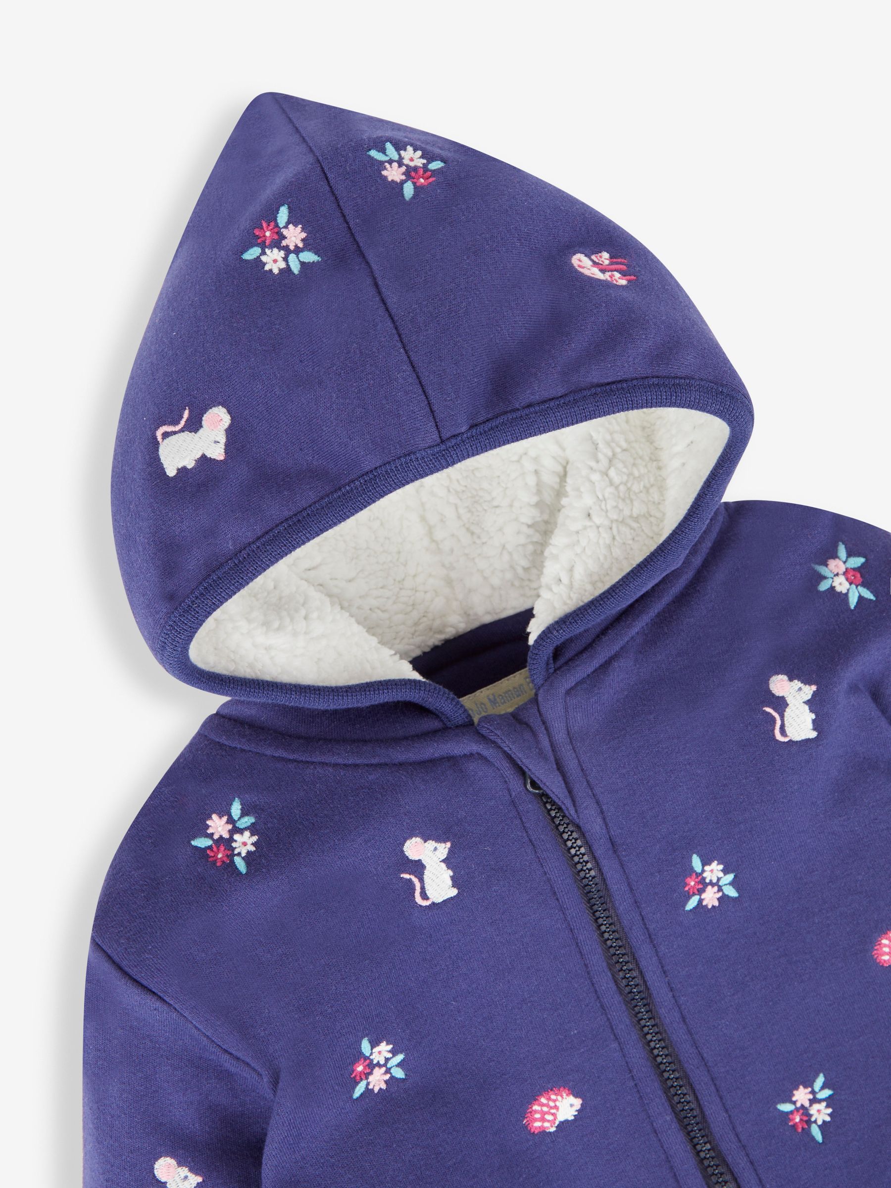 Navy Girls' Mouse Embroidered Cosy Hoodie - Image 3 of 4