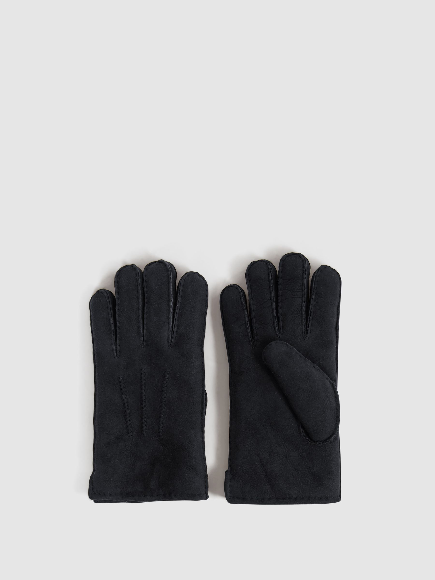 Suede Shearling Gloves in Black - Image 1 of 3