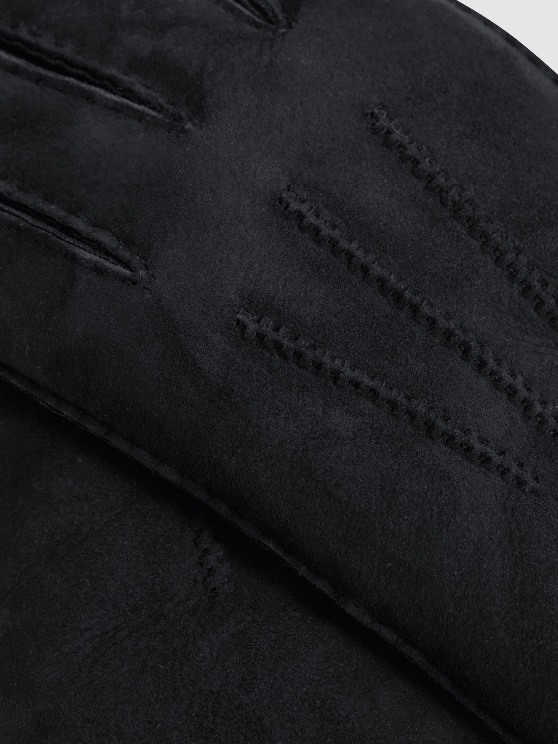 Suede Shearling Gloves in Black - Image 3 of 3