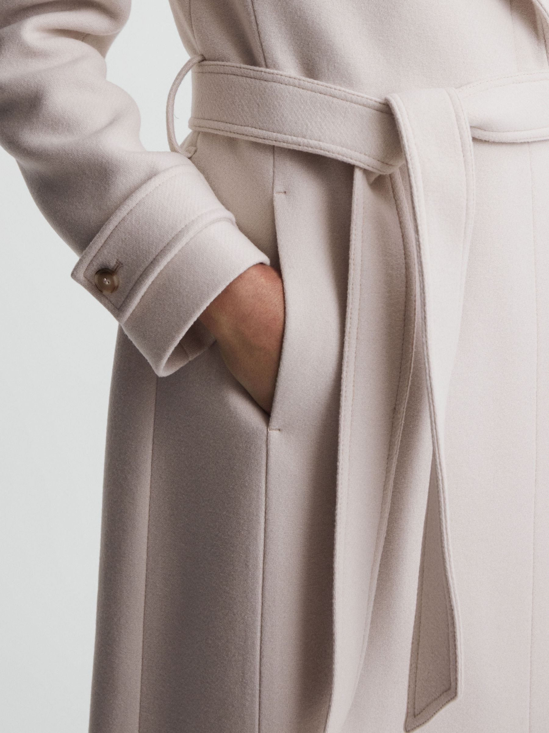 Relaxed Wool Blend Belted Coat in Neutral - Image 5 of 6
