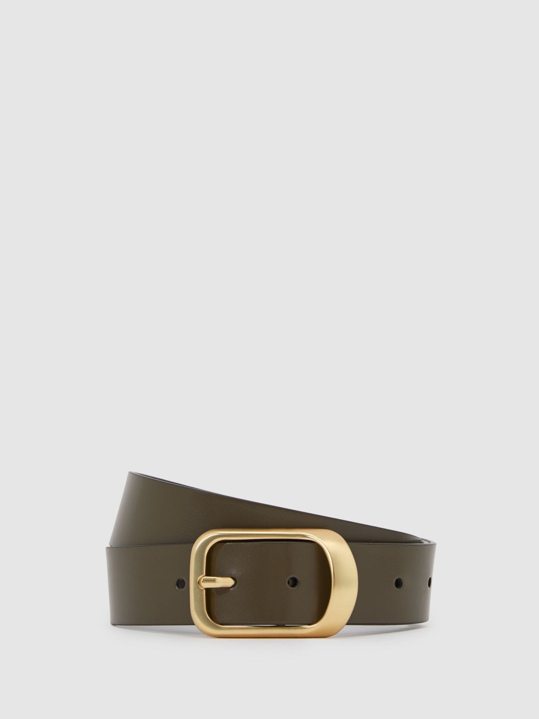 Leather Curved-Buckle Belt in Khaki - Image 2 of 5