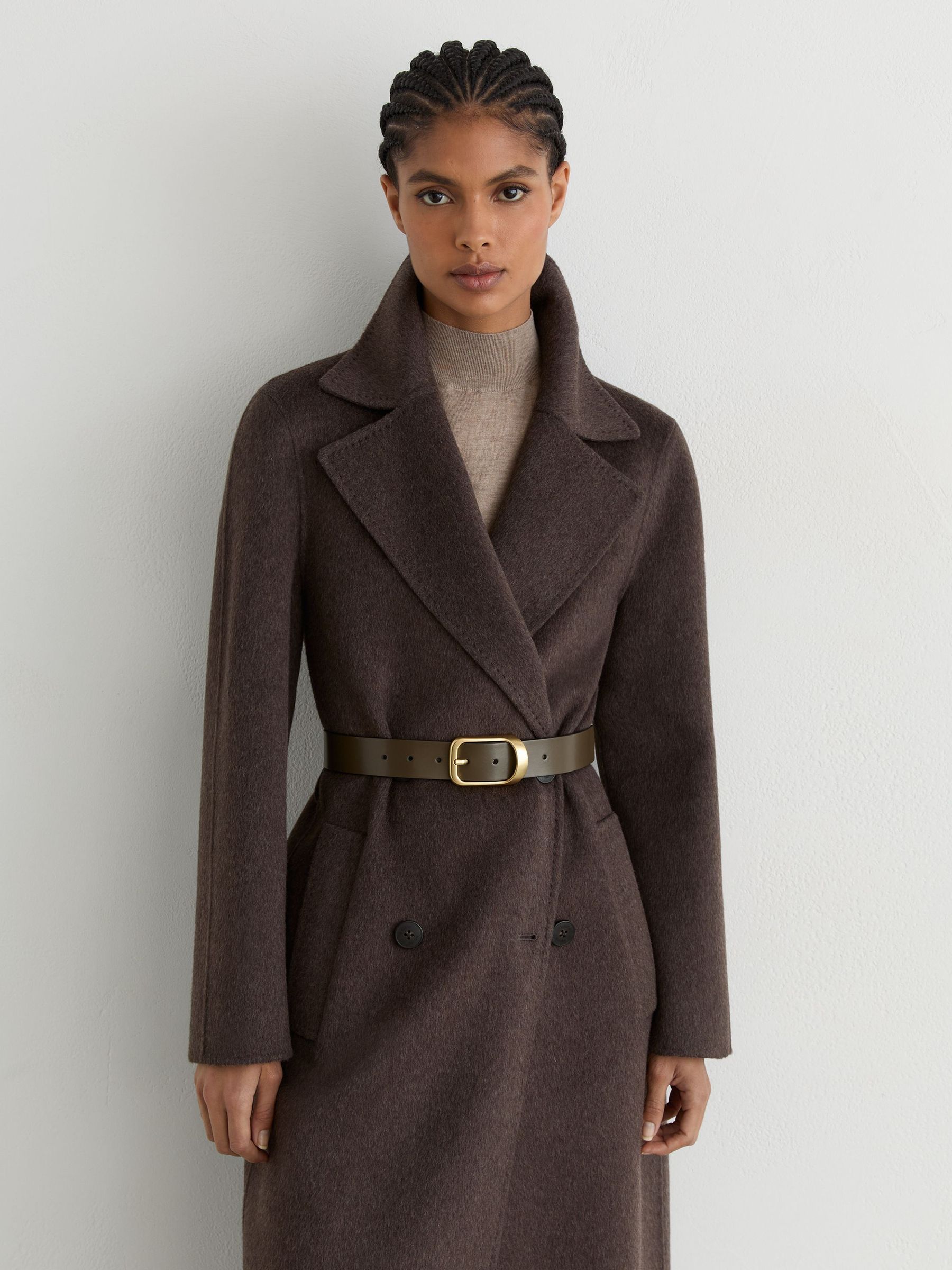 Leather Curved-Buckle Belt in Khaki - Image 4 of 5