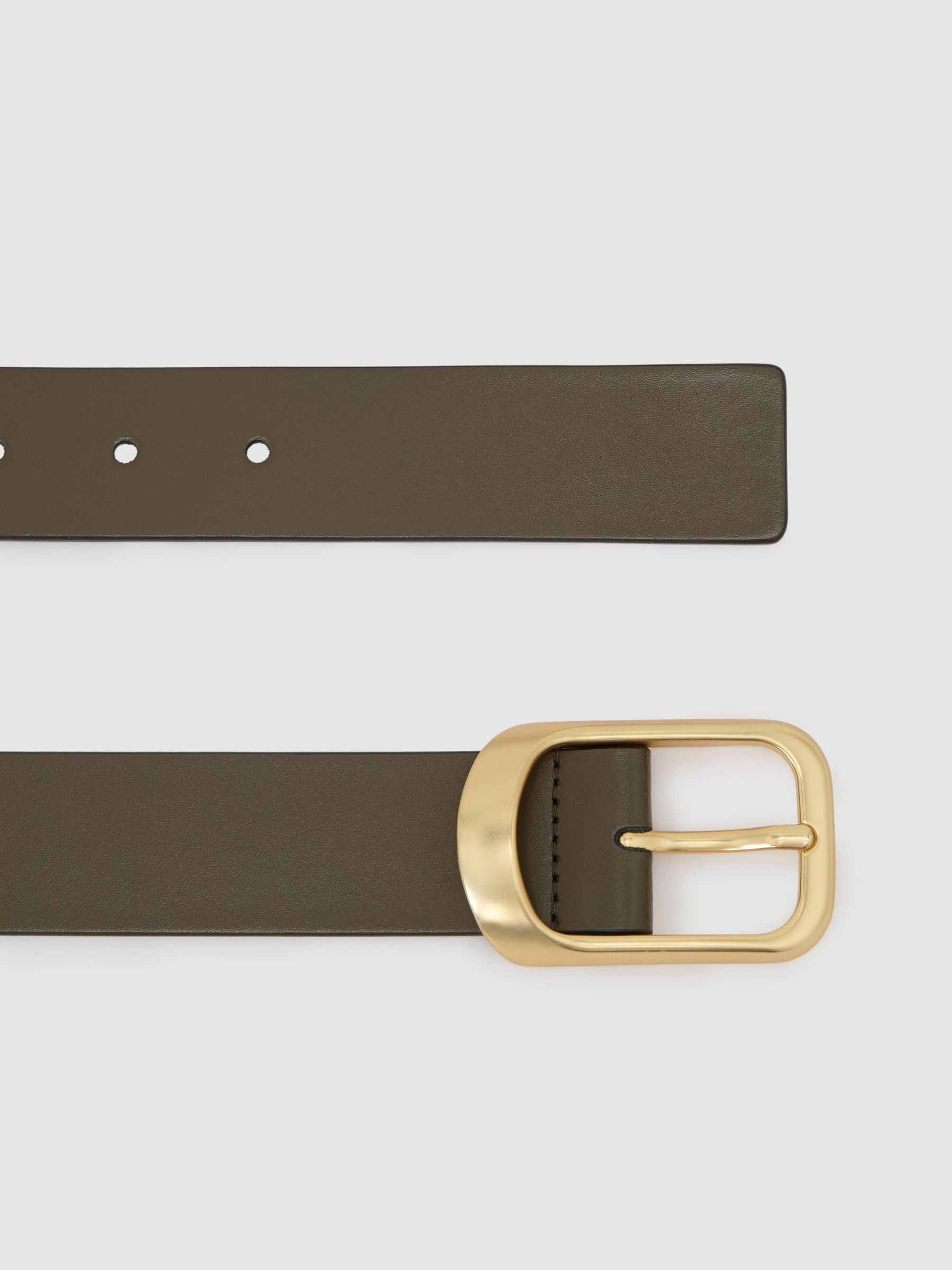 Leather Curved-Buckle Belt in Khaki - Image 5 of 5