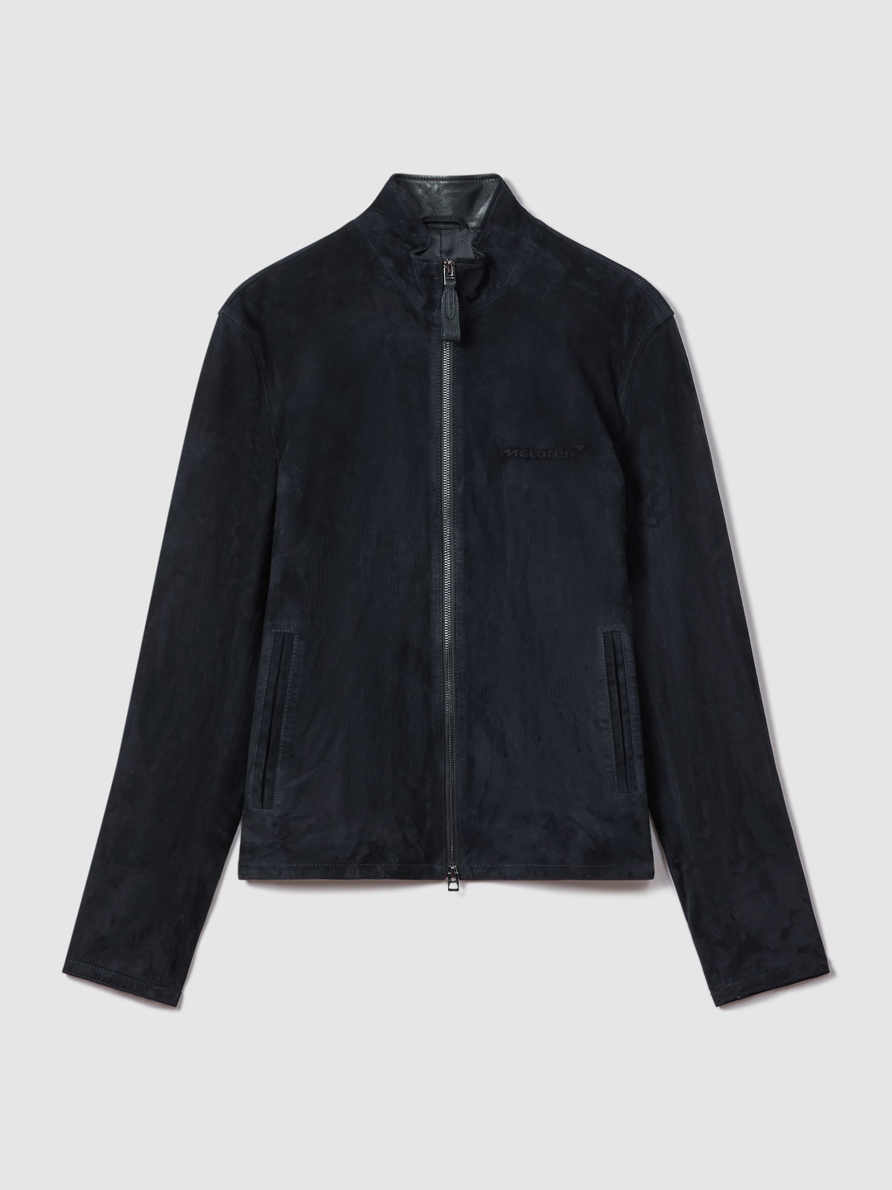 McLaren F1 Suede Zip-Through Jacket in Navy - Image 2 of 7