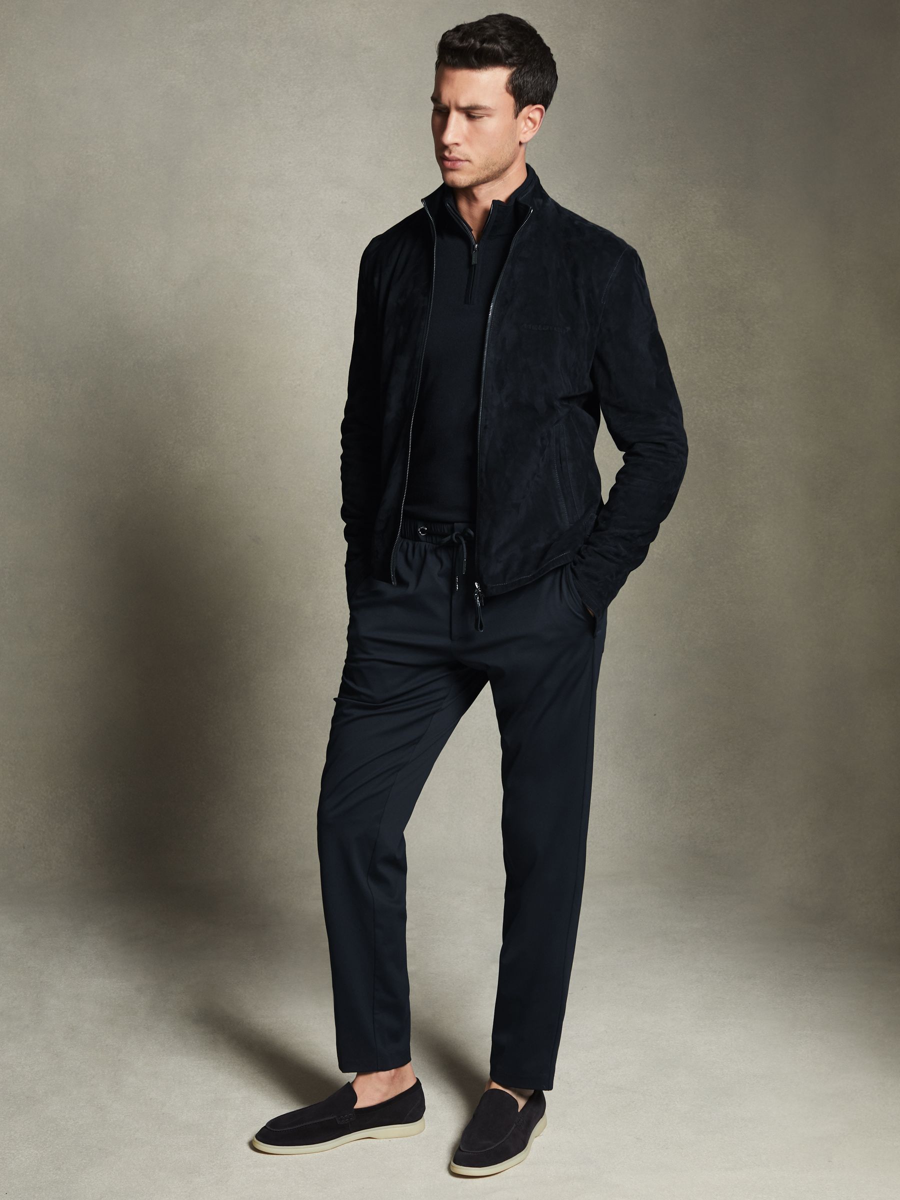 McLaren F1 Suede Zip-Through Jacket in Navy - Image 3 of 7