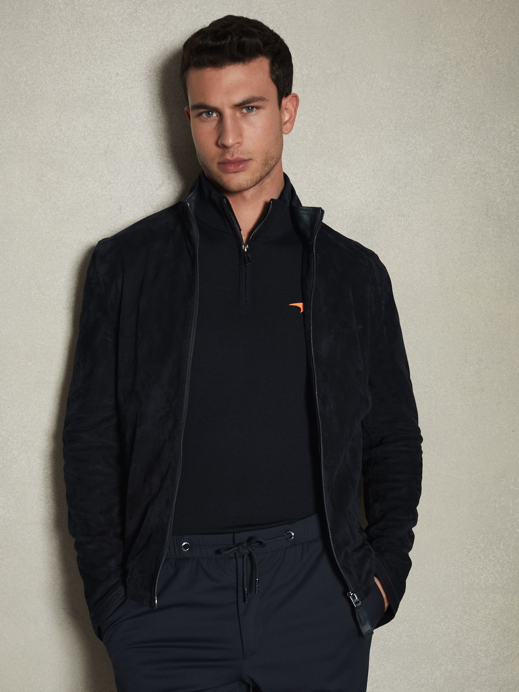 McLaren F1 Suede Zip-Through Jacket in Navy - Image 4 of 7