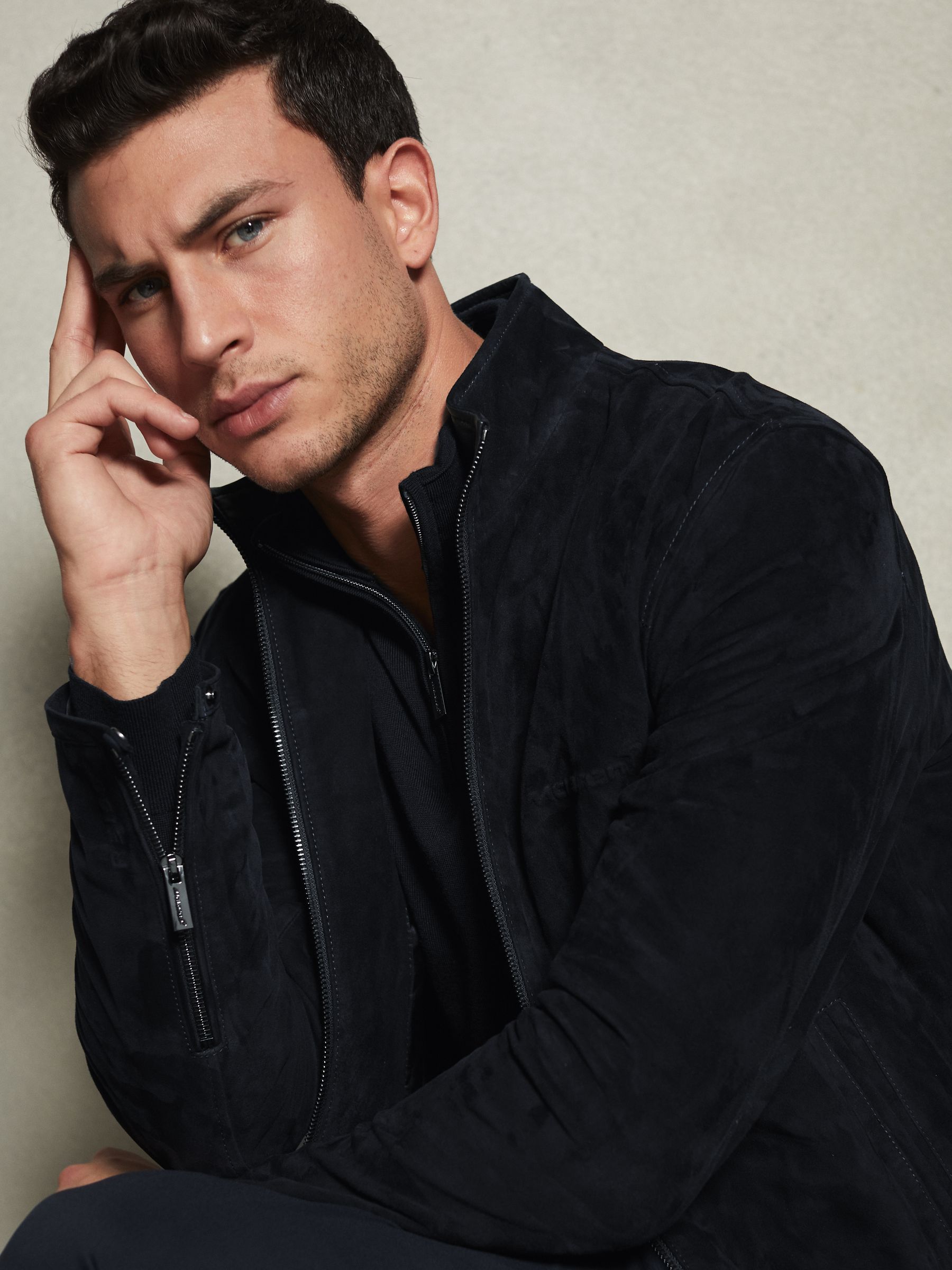 McLaren F1 Suede Zip-Through Jacket in Navy - Image 5 of 7
