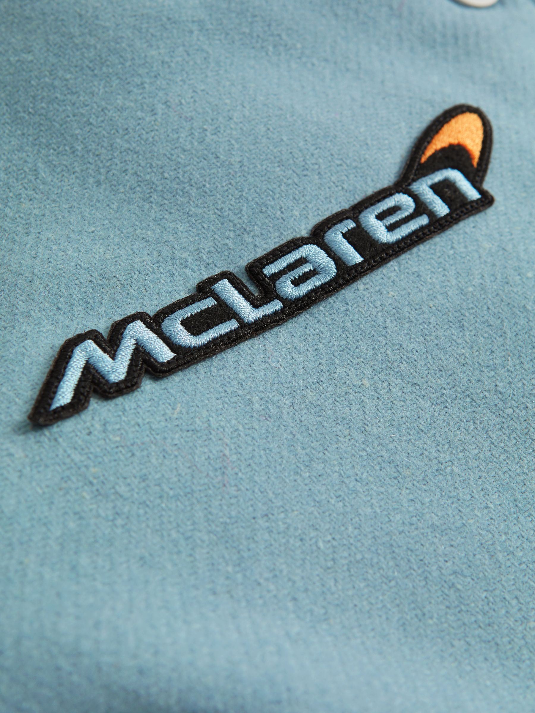 McLaren F1 Leather Varsity Jacket in Soft Blue/Ecru - Image 7 of 7