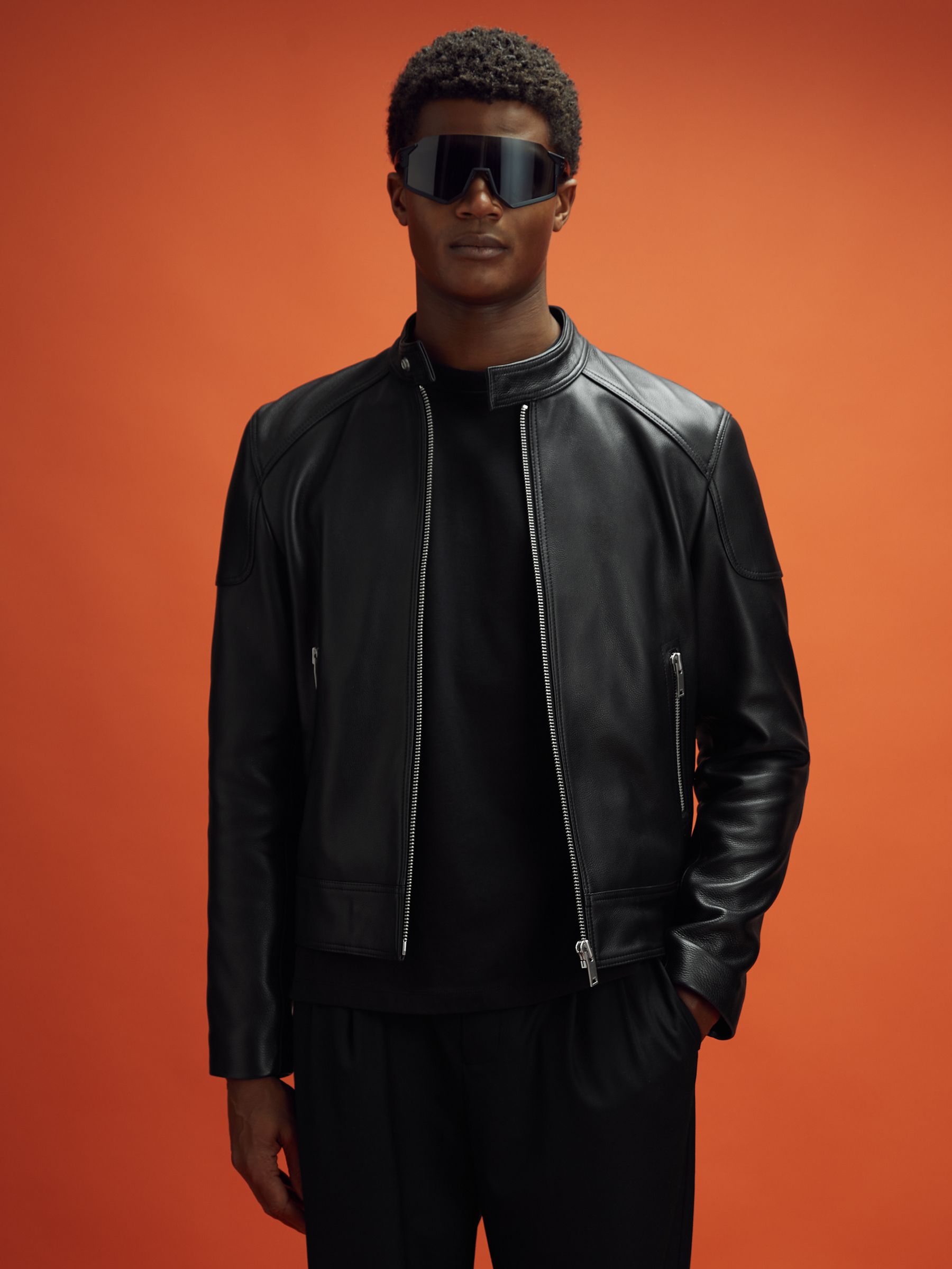 Reiss McLaren F1 Embossed Leather Jacket in Black | REISS