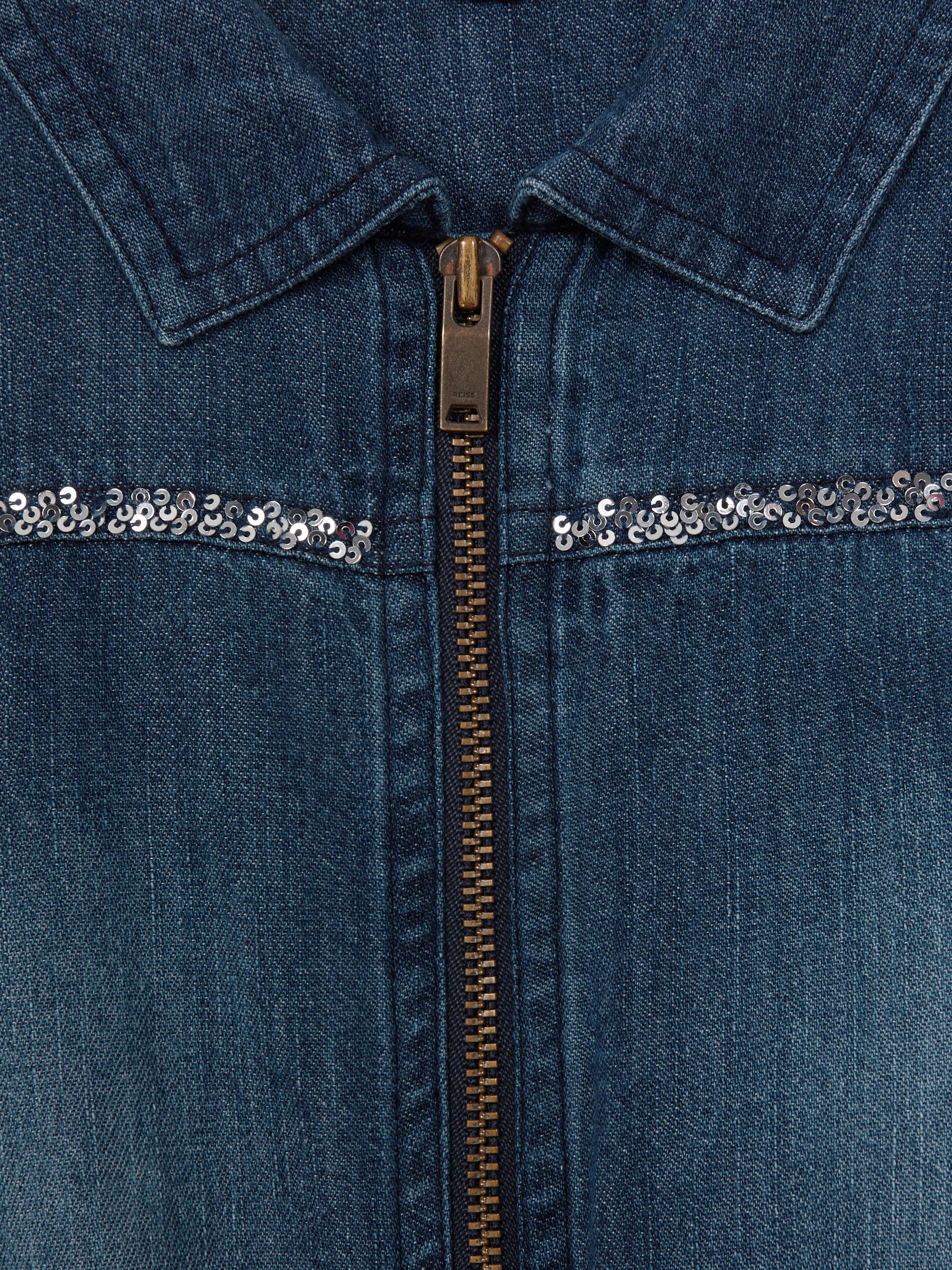13-14 yrs Elasticated Embellished Denim Jumpsuit in Blue - Image 6 of 6