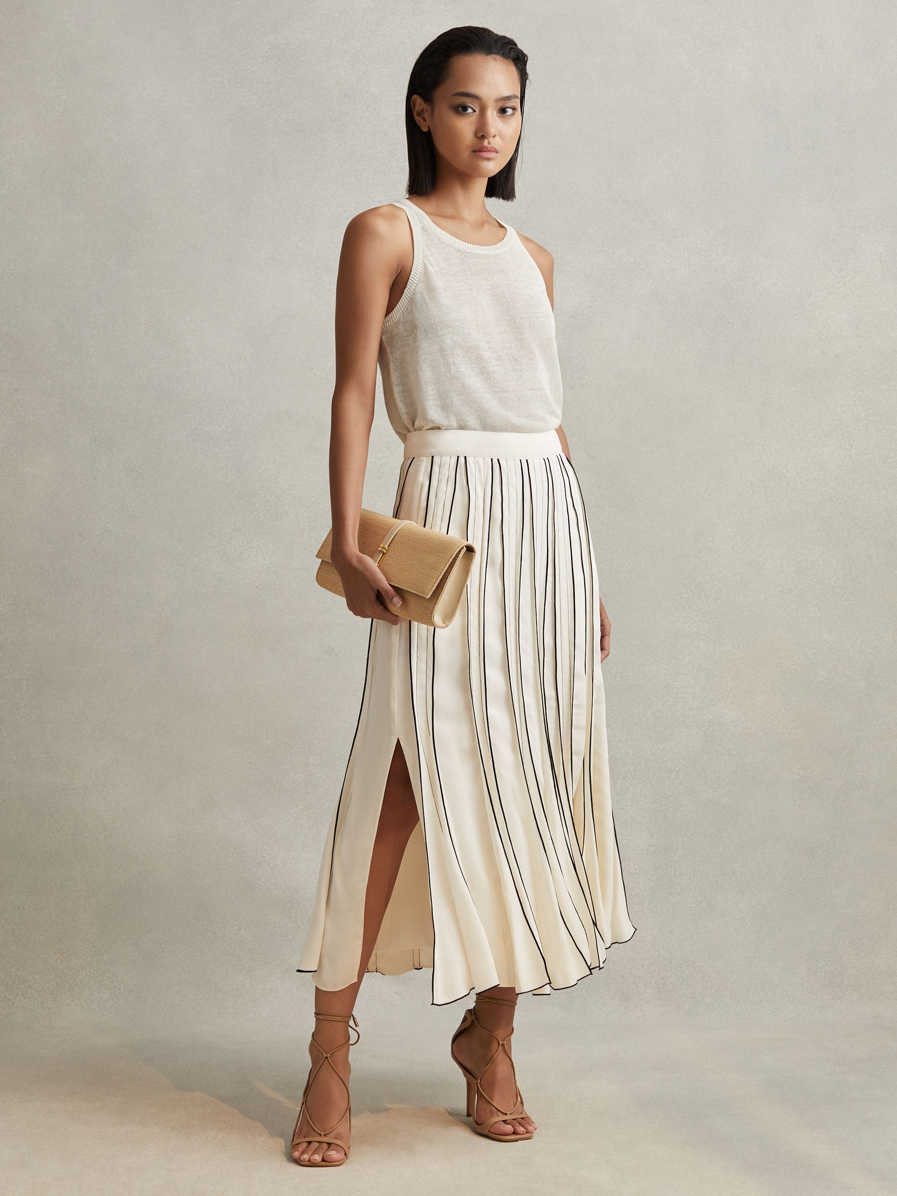 Contrast Ruffle Midi Skirt in Cream - Image 1 of 6