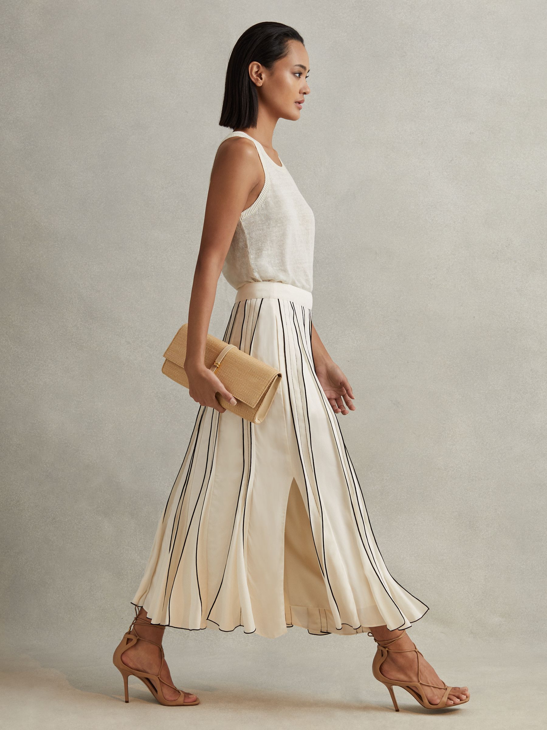 Contrast Ruffle Midi Skirt in Cream - Image 4 of 6