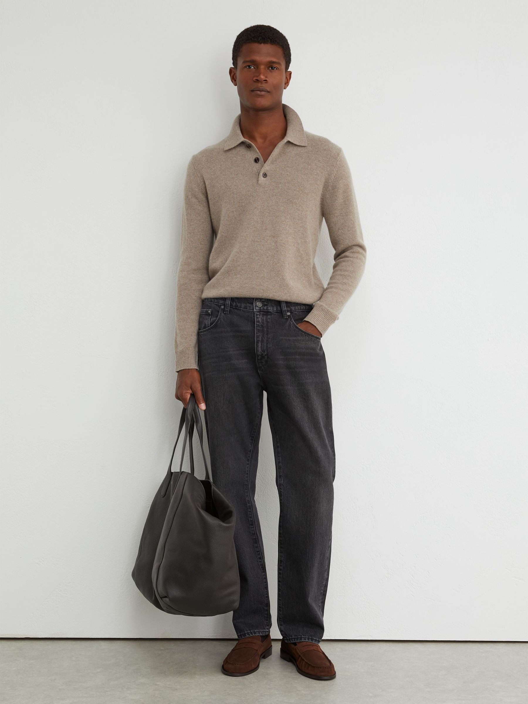 Relaxed Straight-Leg Stonewashed Jeans in Dark Grey - Image 1 of 6 Relaxed Straight-Leg Stonewashed Jeans in Dark Grey - Image 1 of 6