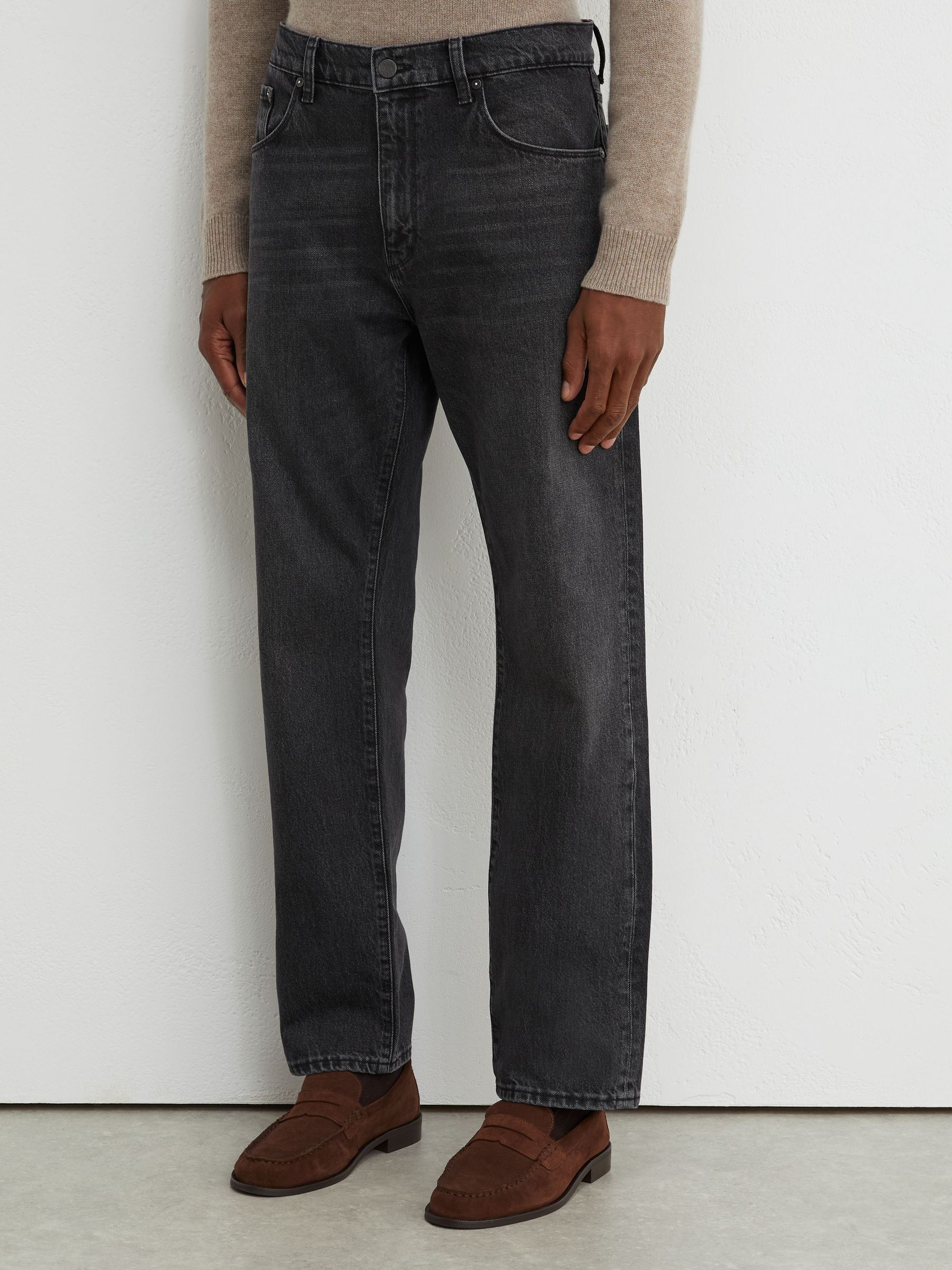 Relaxed Straight-Leg Stonewashed Jeans in Dark Grey - Image 3 of 6