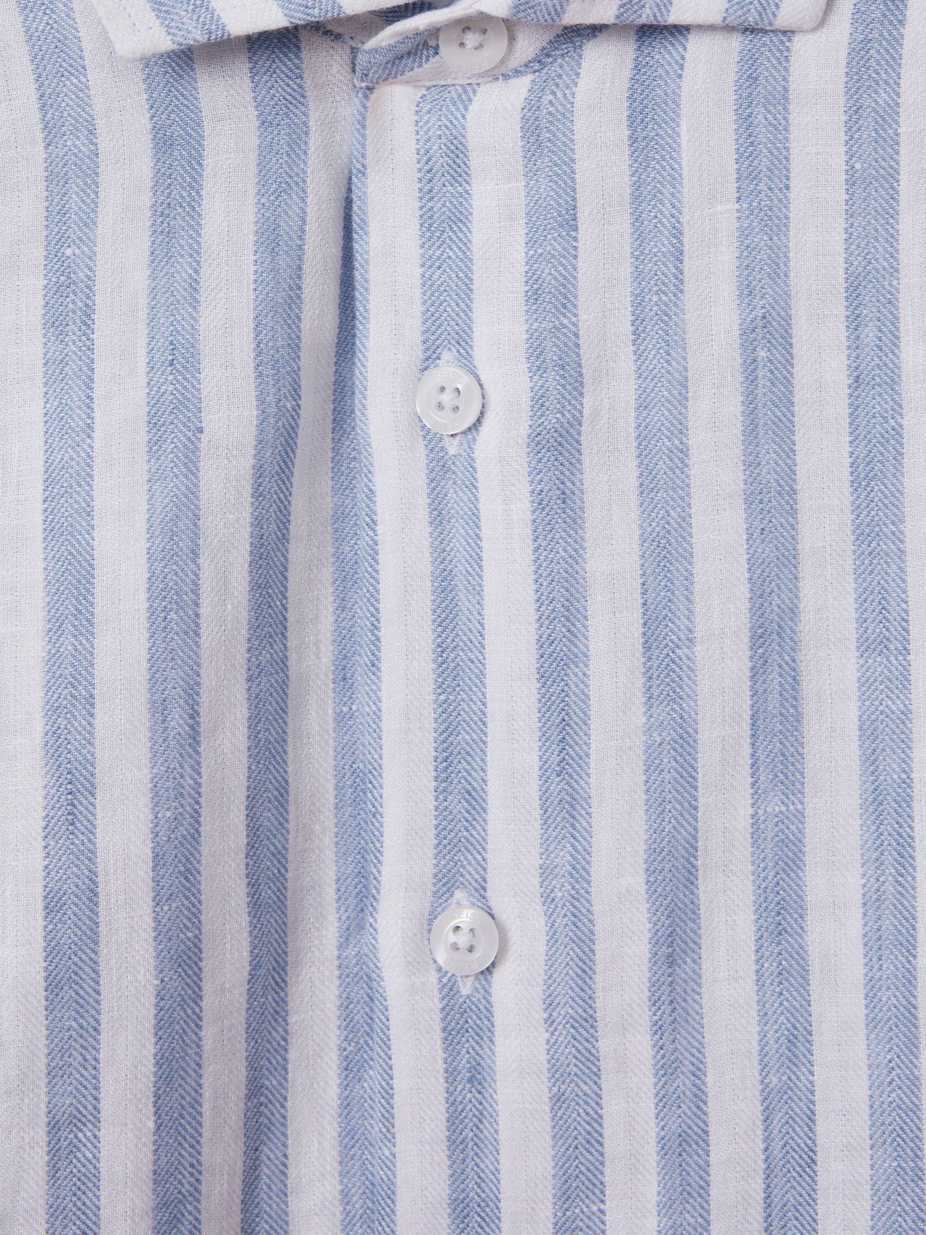3-9 yrs Linen Cutaway Collar Shirt in Soft Blue Herringbone Stripe - Image 4 of 4