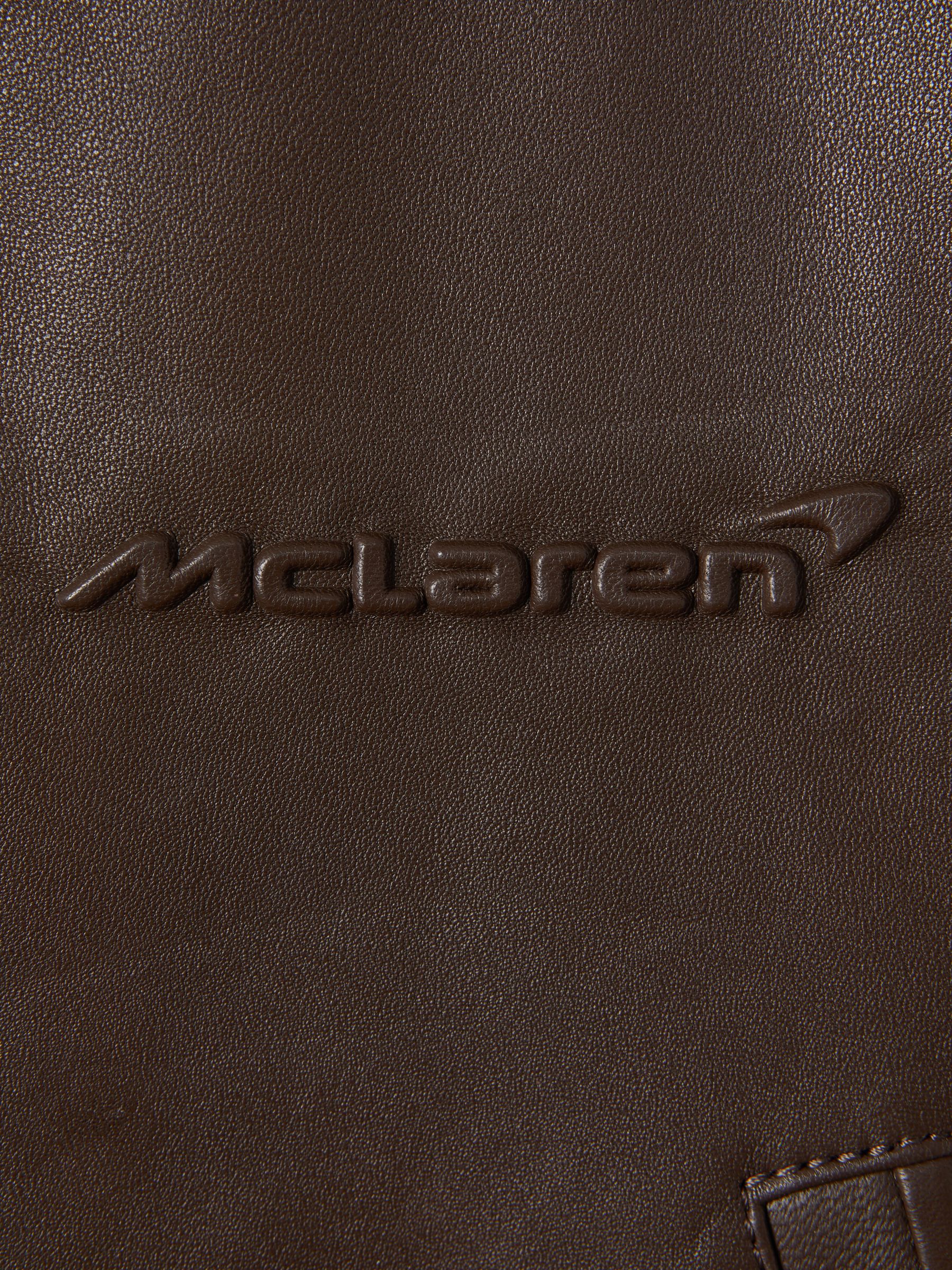 McLaren F1 Cropped Leather Bomber Jacket in Chocolate - Image 7 of 8