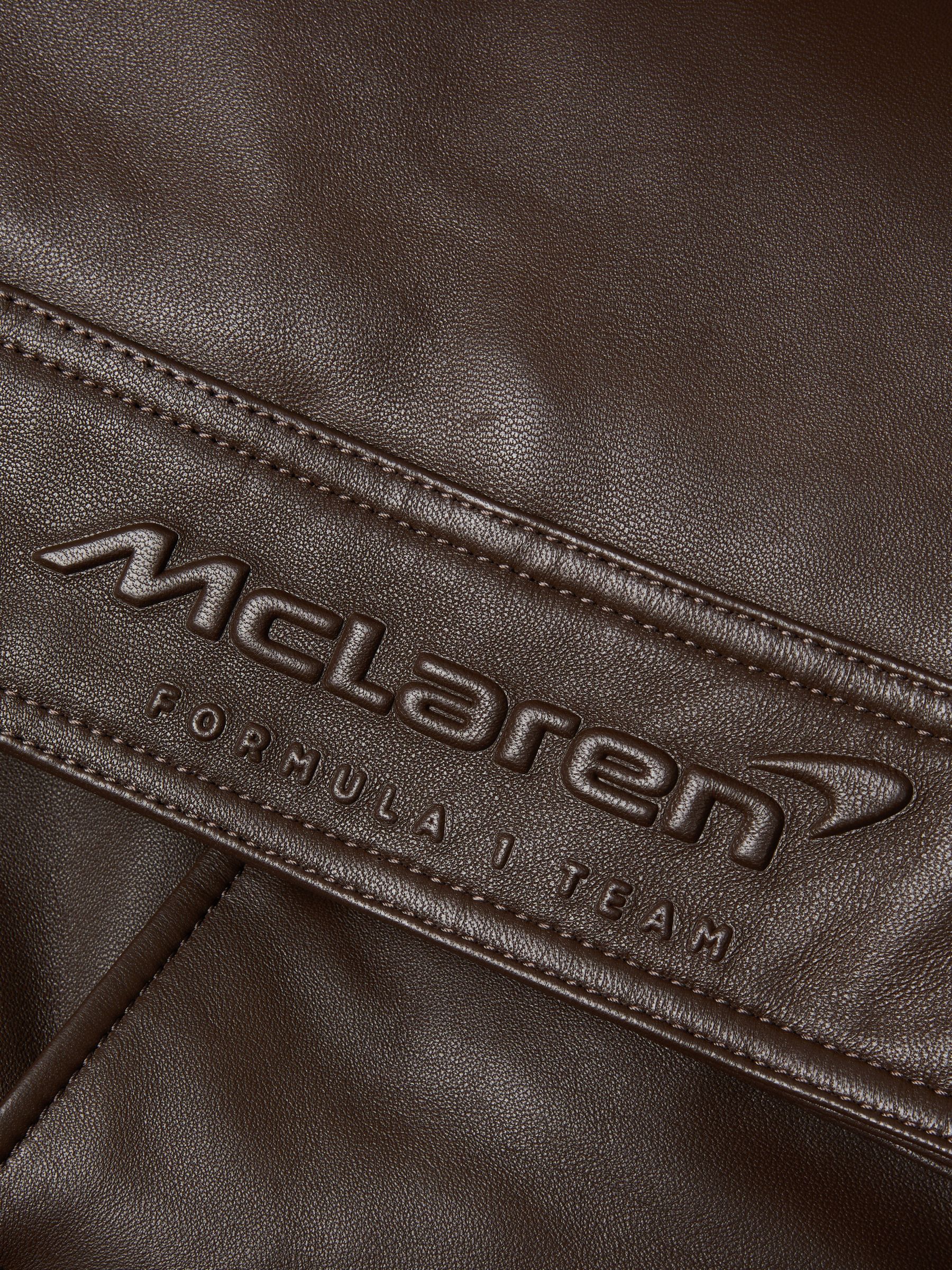 McLaren F1 Cropped Leather Bomber Jacket in Chocolate - Image 8 of 8