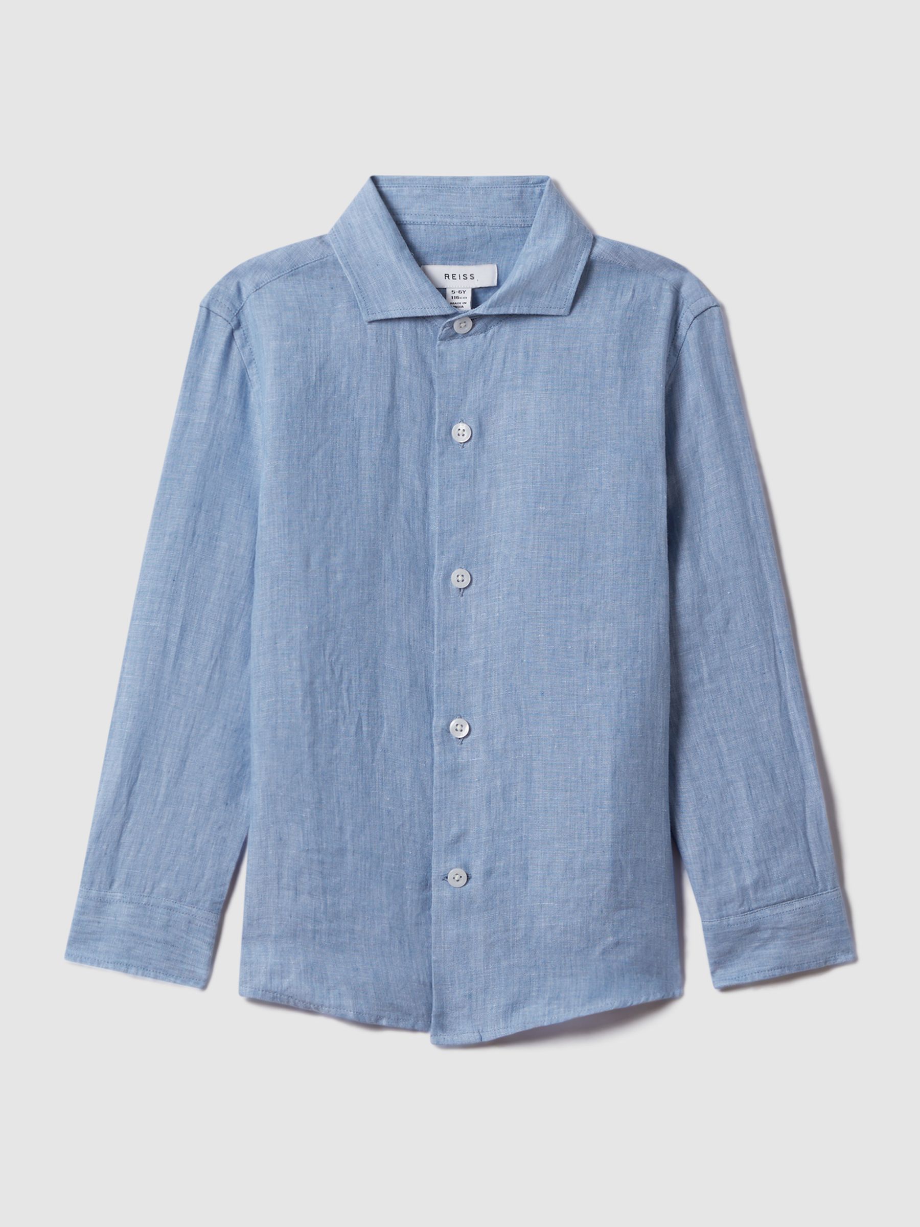 13-14 yrs Striped Linen Cutaway Collar Shirt in Sky Blue - Image 1 of 6