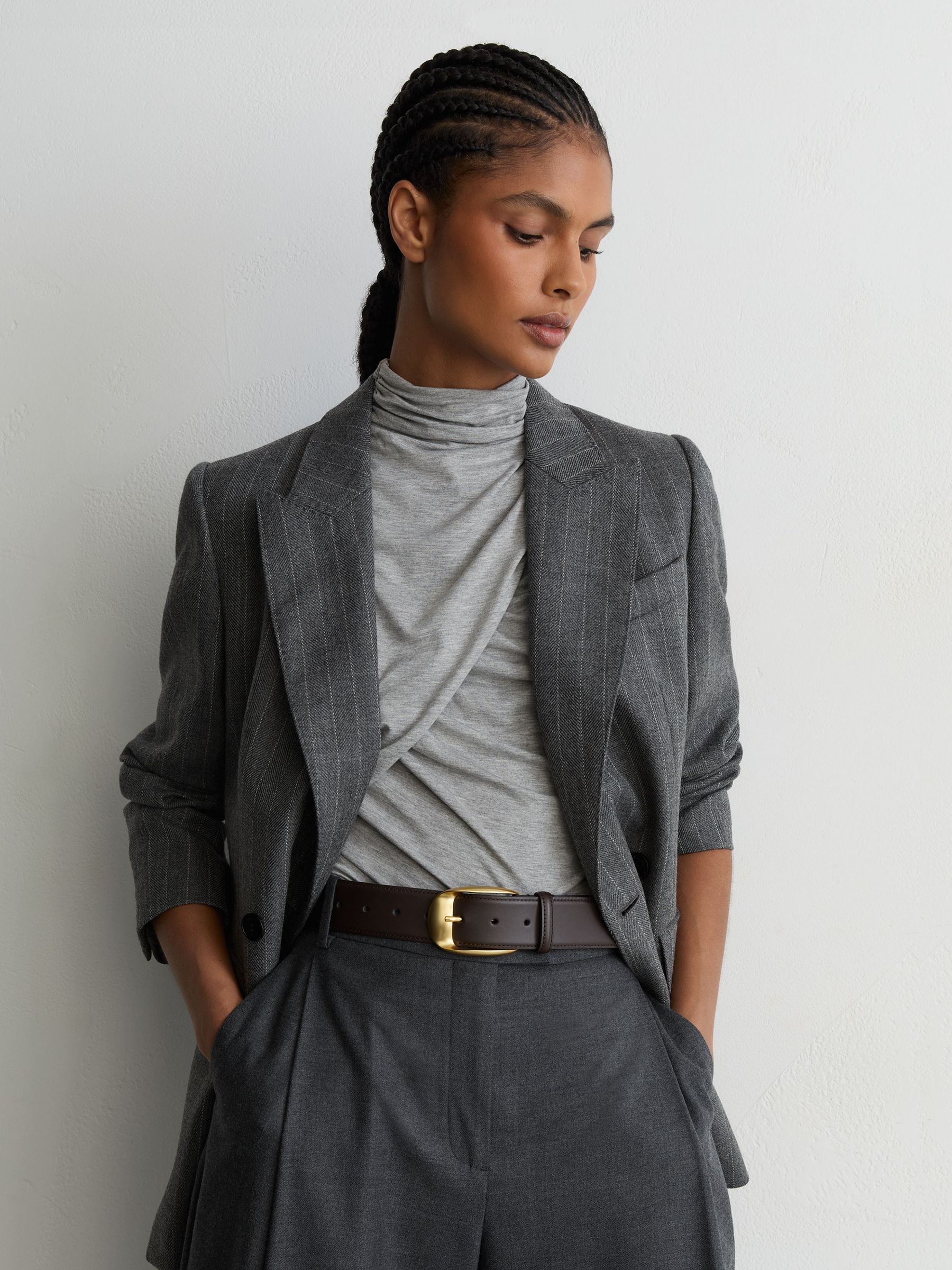 Leather Rounded-Buckle Belt in Chocolate - Image 1 of 4