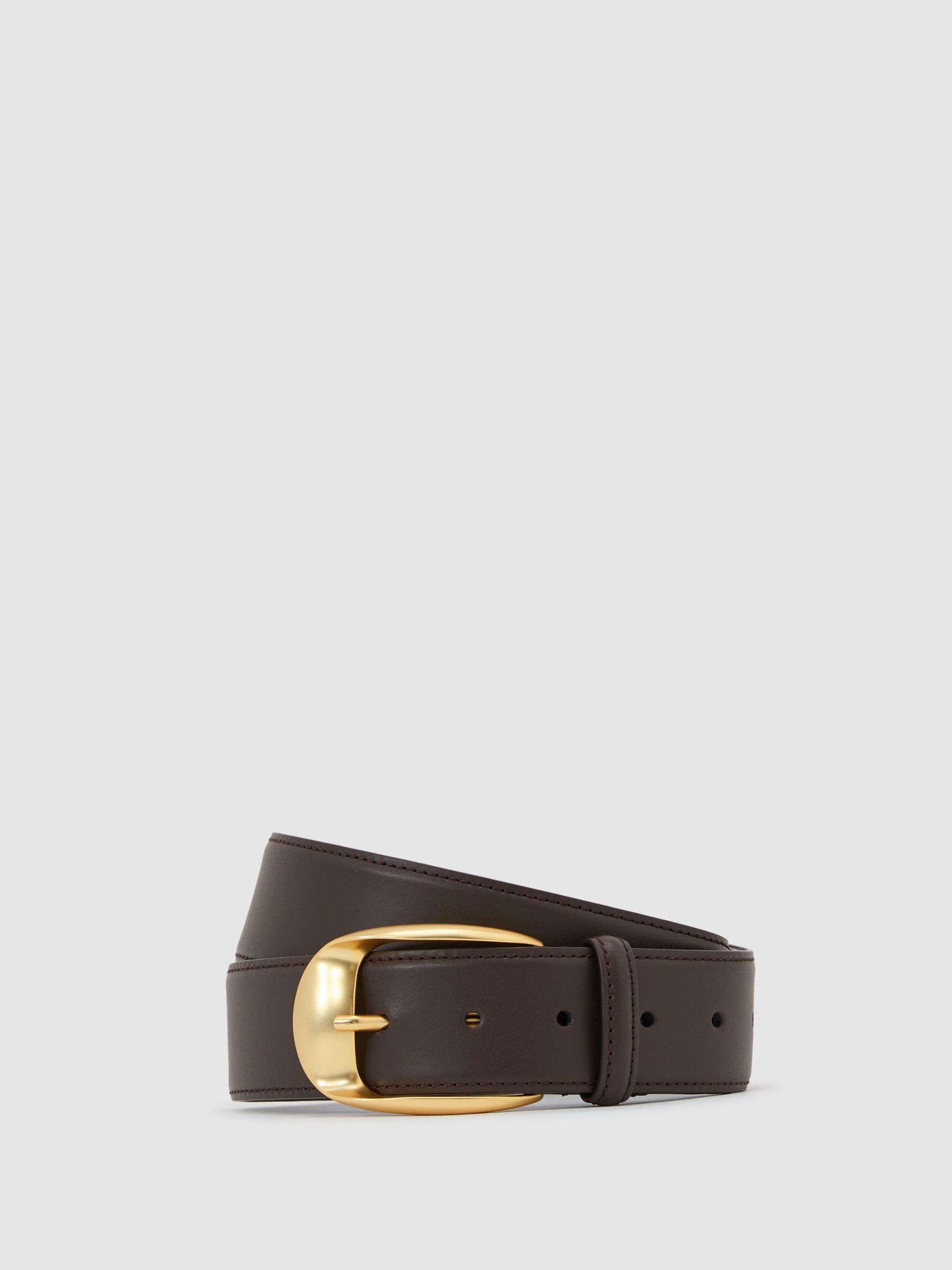 Leather Rounded-Buckle Belt in Chocolate - Image 2 of 4