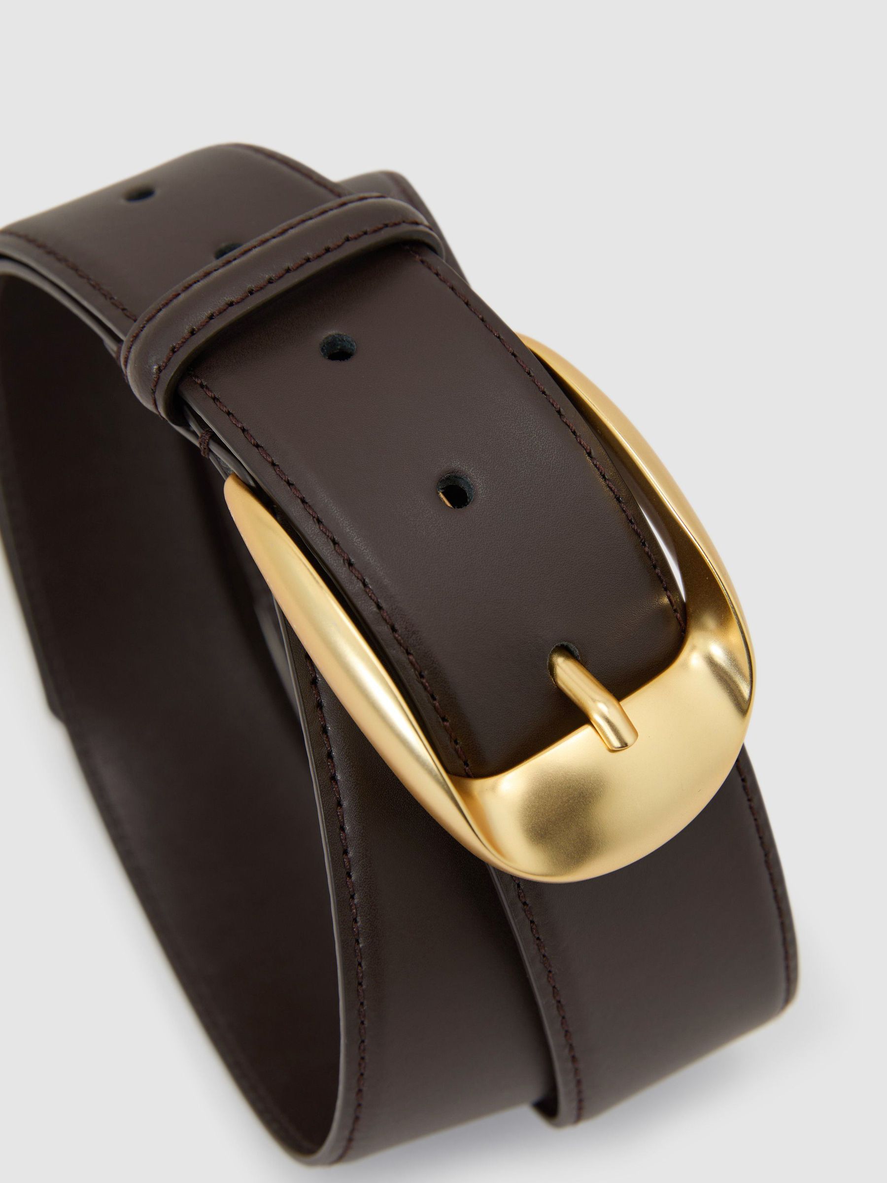 Leather Rounded-Buckle Belt in Chocolate - Image 4 of 4