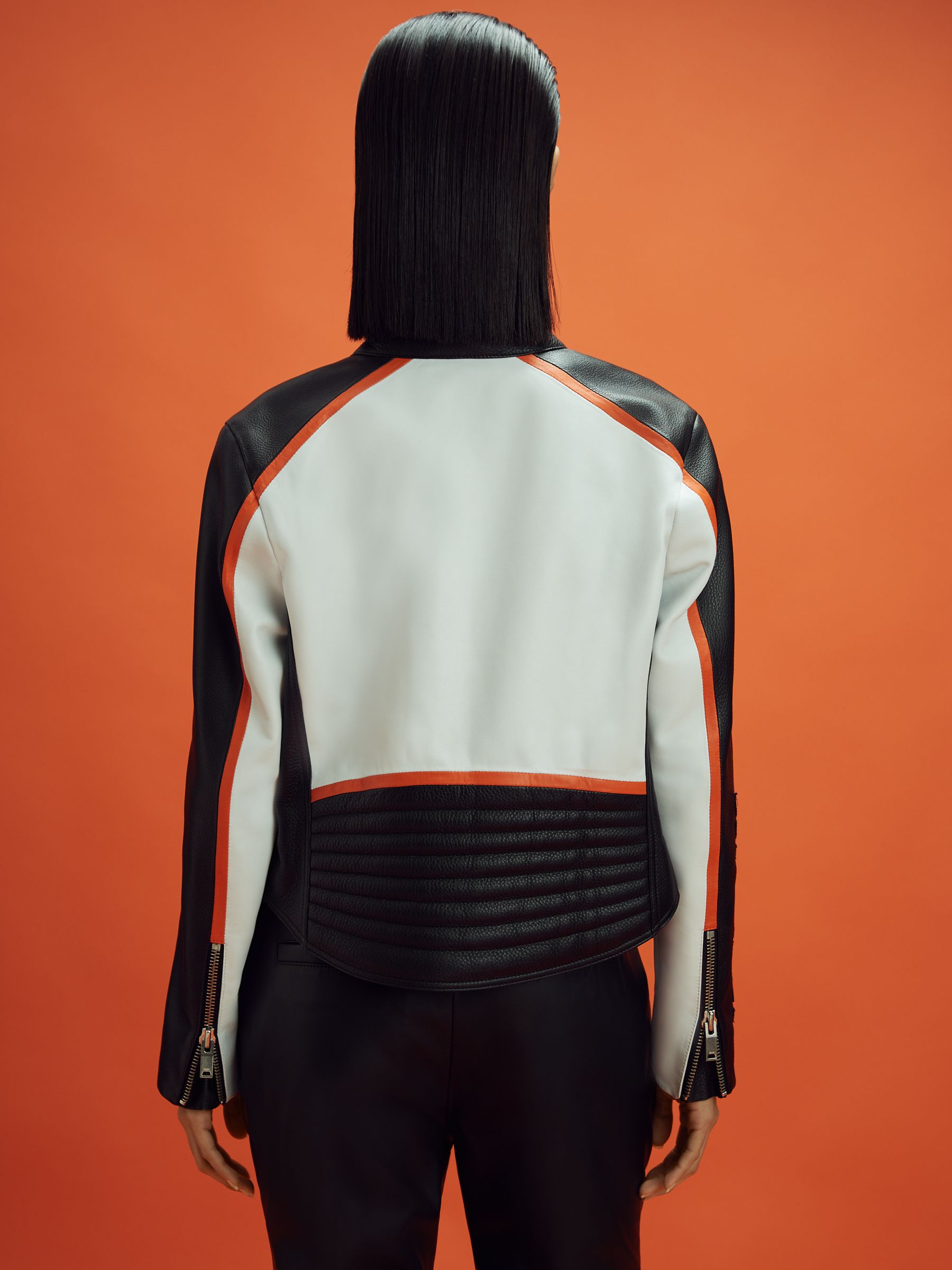 McLaren F1 Colourblock Leather Biker Jacket in Black/Papaya - Image 5 of 9