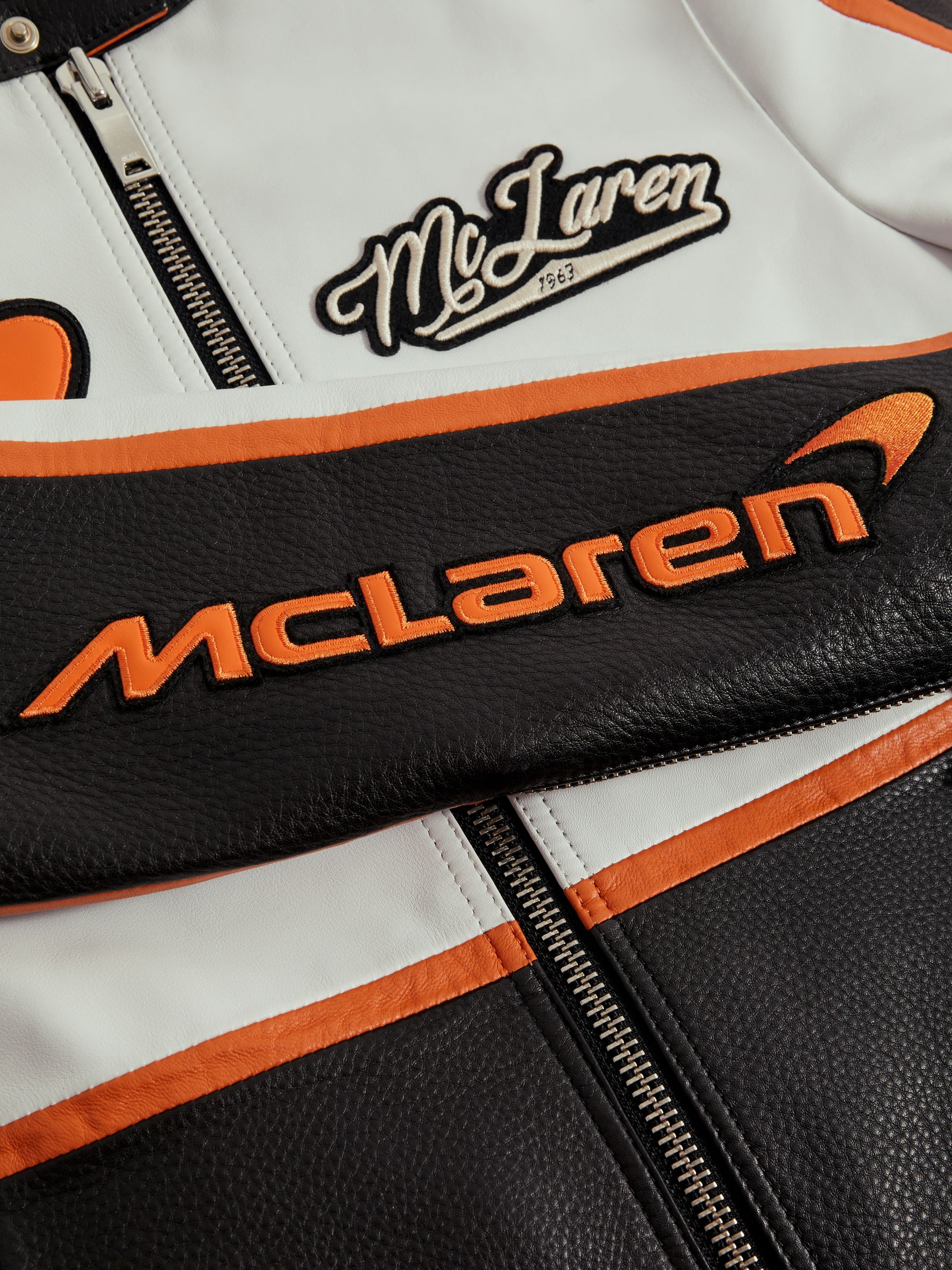 McLaren F1 Colourblock Leather Biker Jacket in Black/Papaya - Image 7 of 9