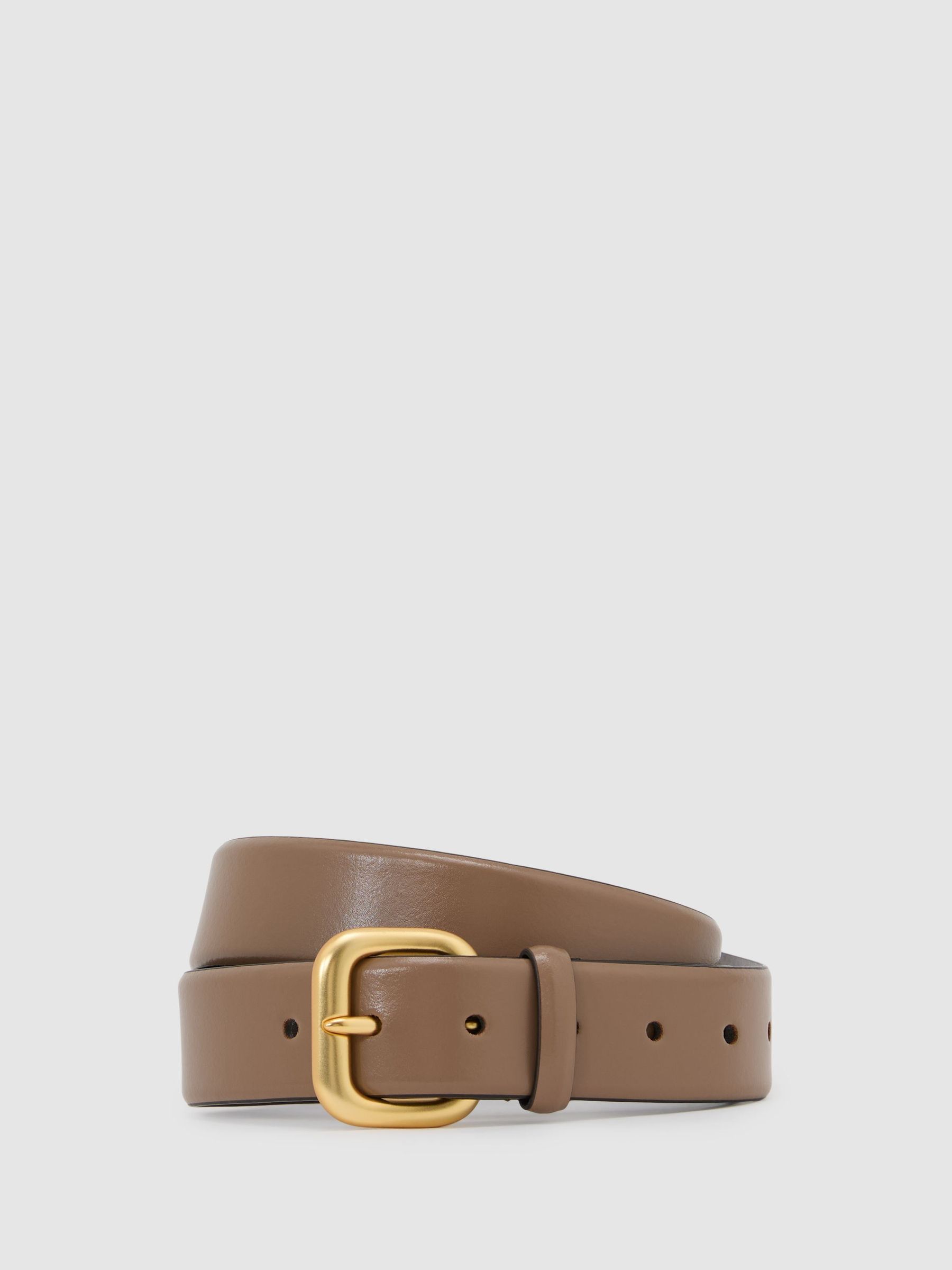 Leather Square-Buckle Belt in Taupe - Image 2 of 5