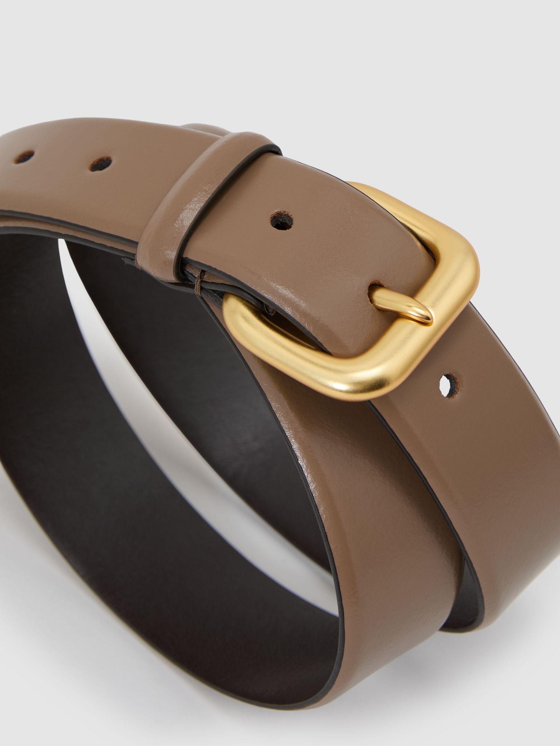 Leather Square-Buckle Belt in Taupe - Image 3 of 5