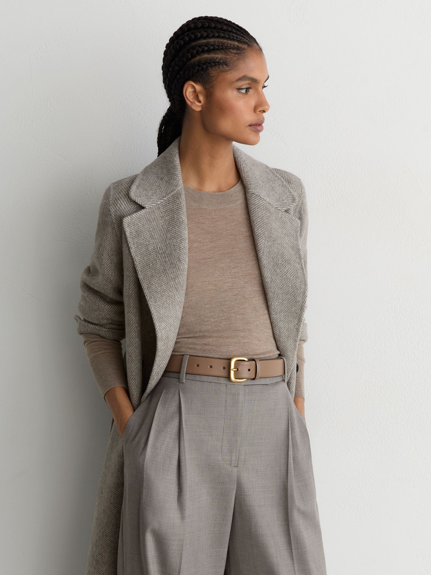 Leather Square-Buckle Belt in Taupe - Image 4 of 5