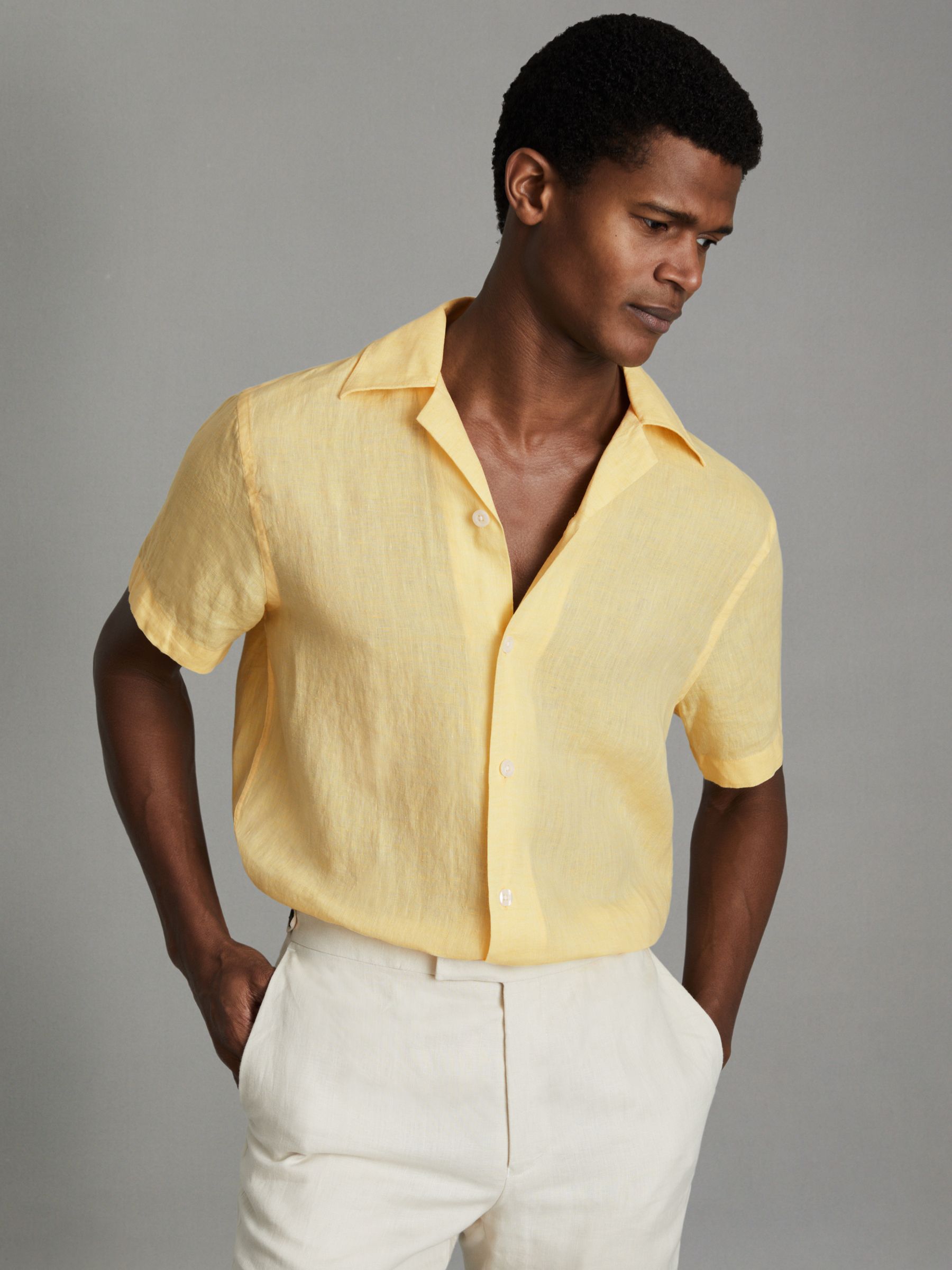 Beldi Melon Relaxed 100% Linen Cuban Collar Shirt - Image 1 of 6 Beldi Melon Relaxed 100% Linen Cuban Collar Shirt - Image 1 of 6