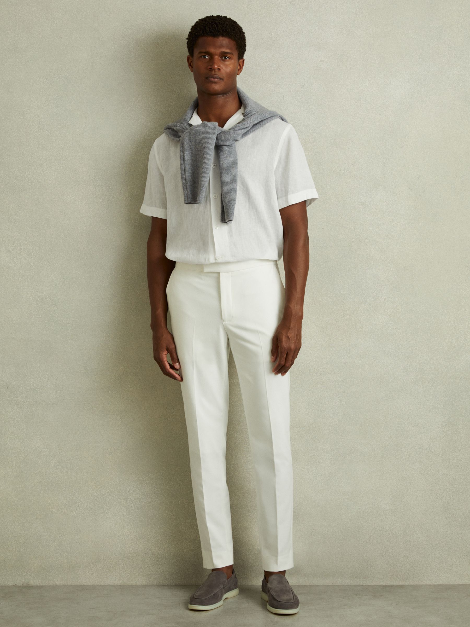 Beldi White Relaxed 100% Linen Cuban Collar Shirt - Image 1 of 6