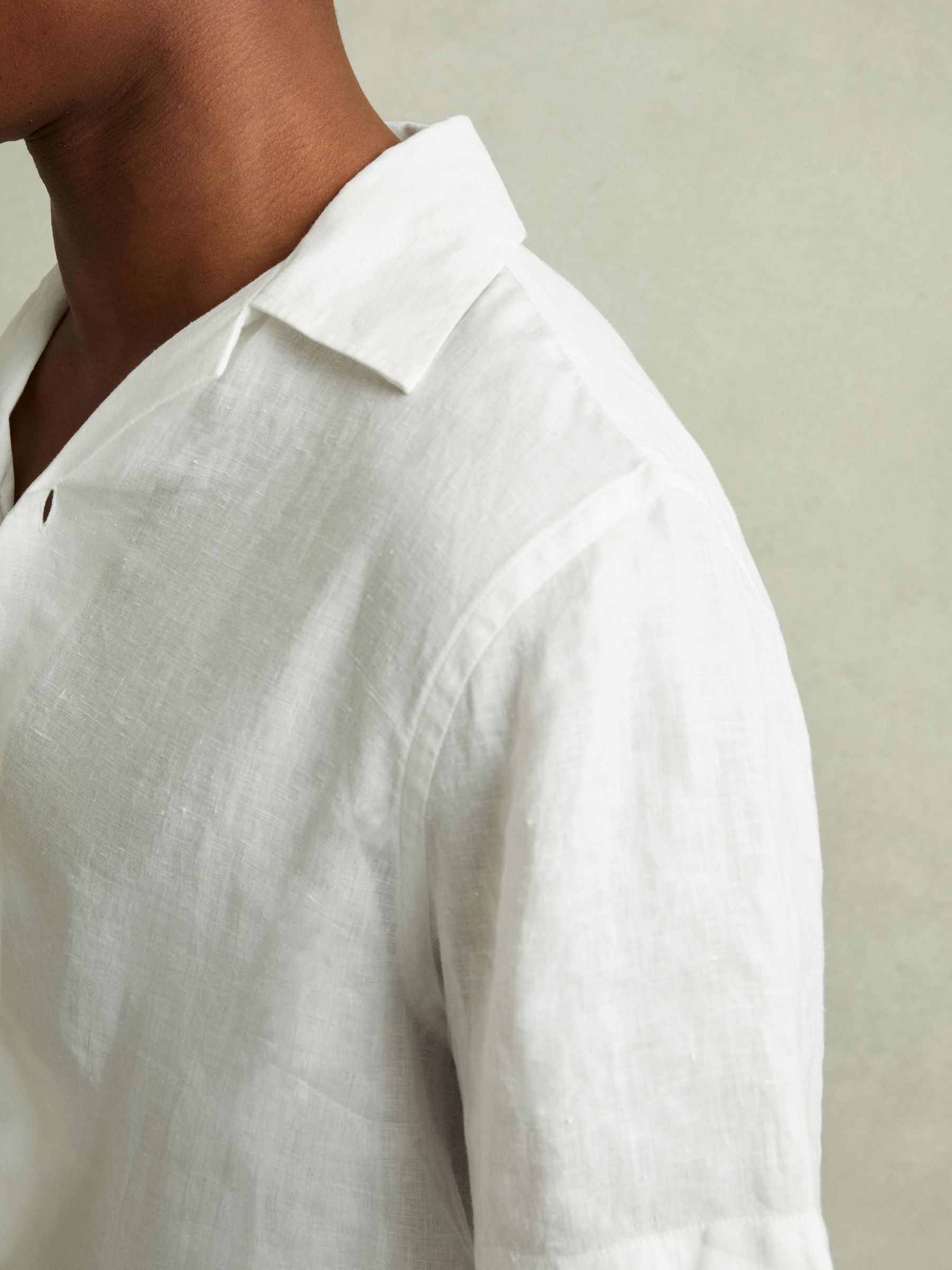 Beldi White Relaxed 100% Linen Cuban Collar Shirt - Image 3 of 6