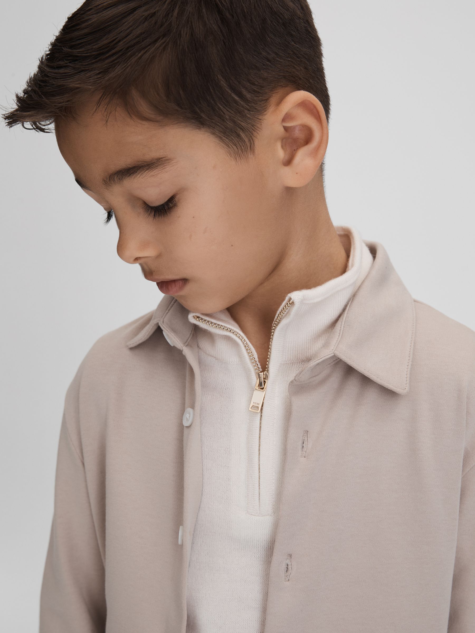 Junior Cotton Button-Through Shirt in Stone - Image 4 of 6