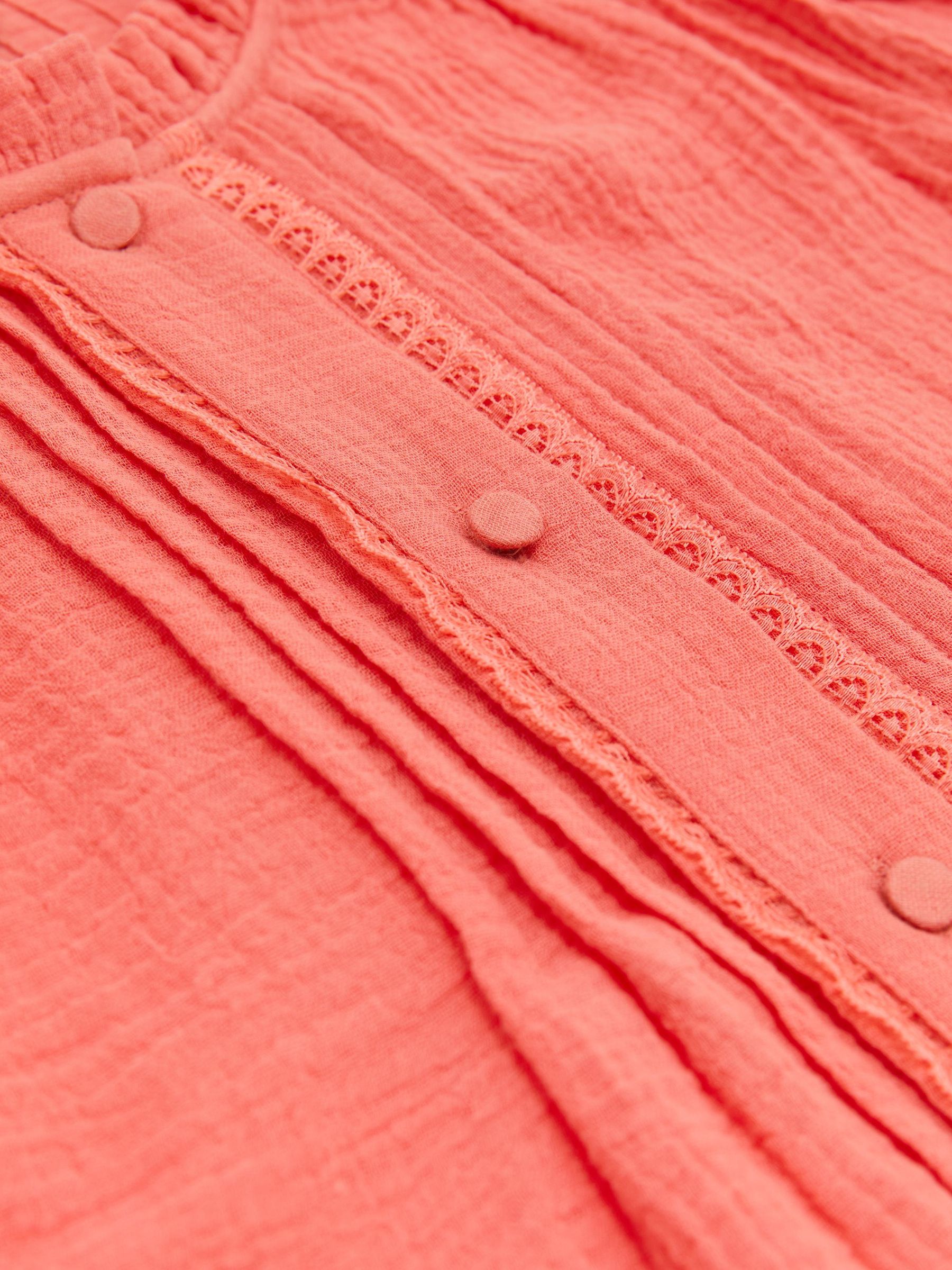Cotton Cheesecloth Frill-Neck Top in Coral Pink - Image 5 of 5
