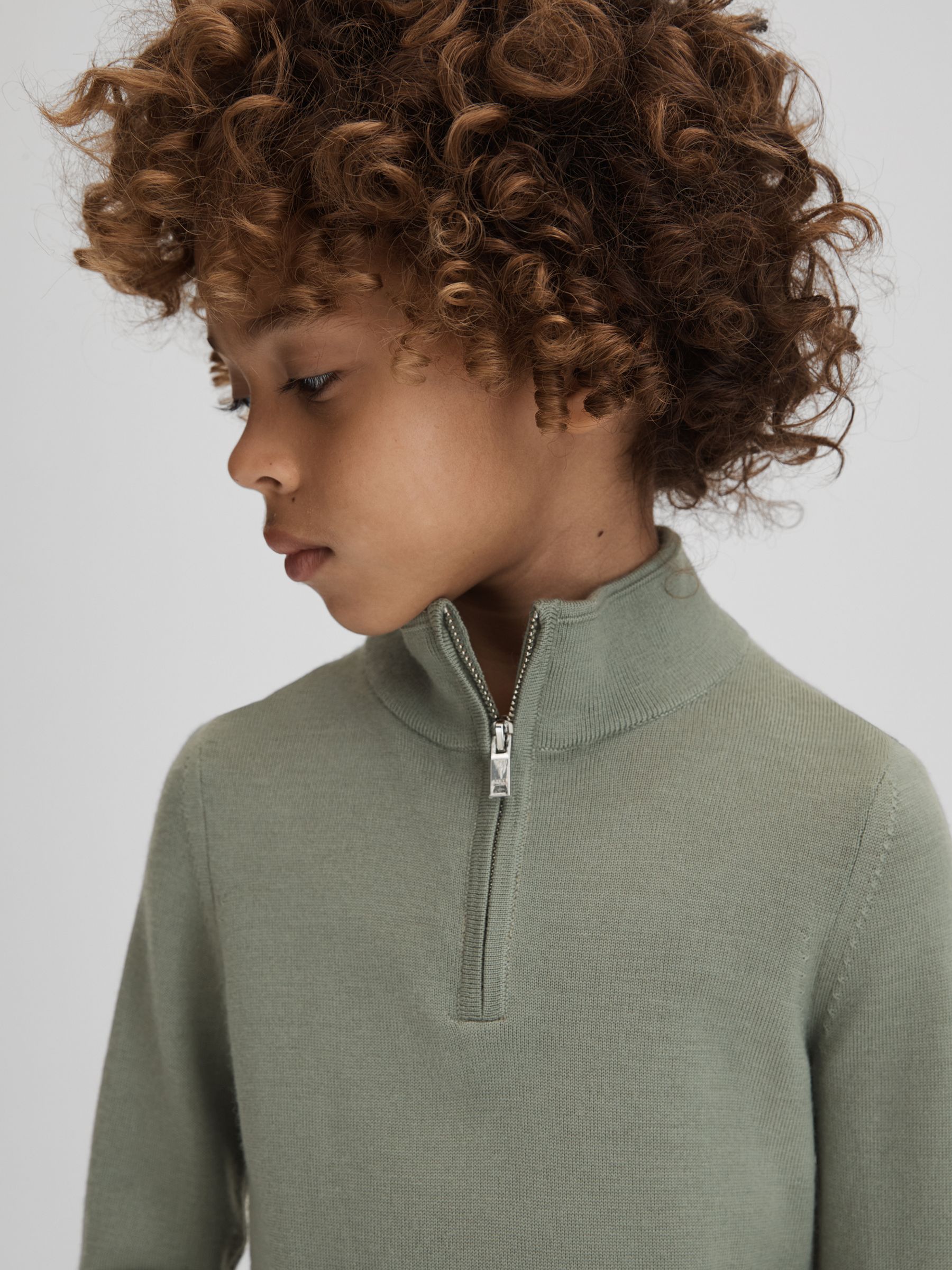 3-9 yrs Two Pack Of Merino Wool Zip-Neck Jumpers in Nickel Blue/Kale - Image 3 of 8