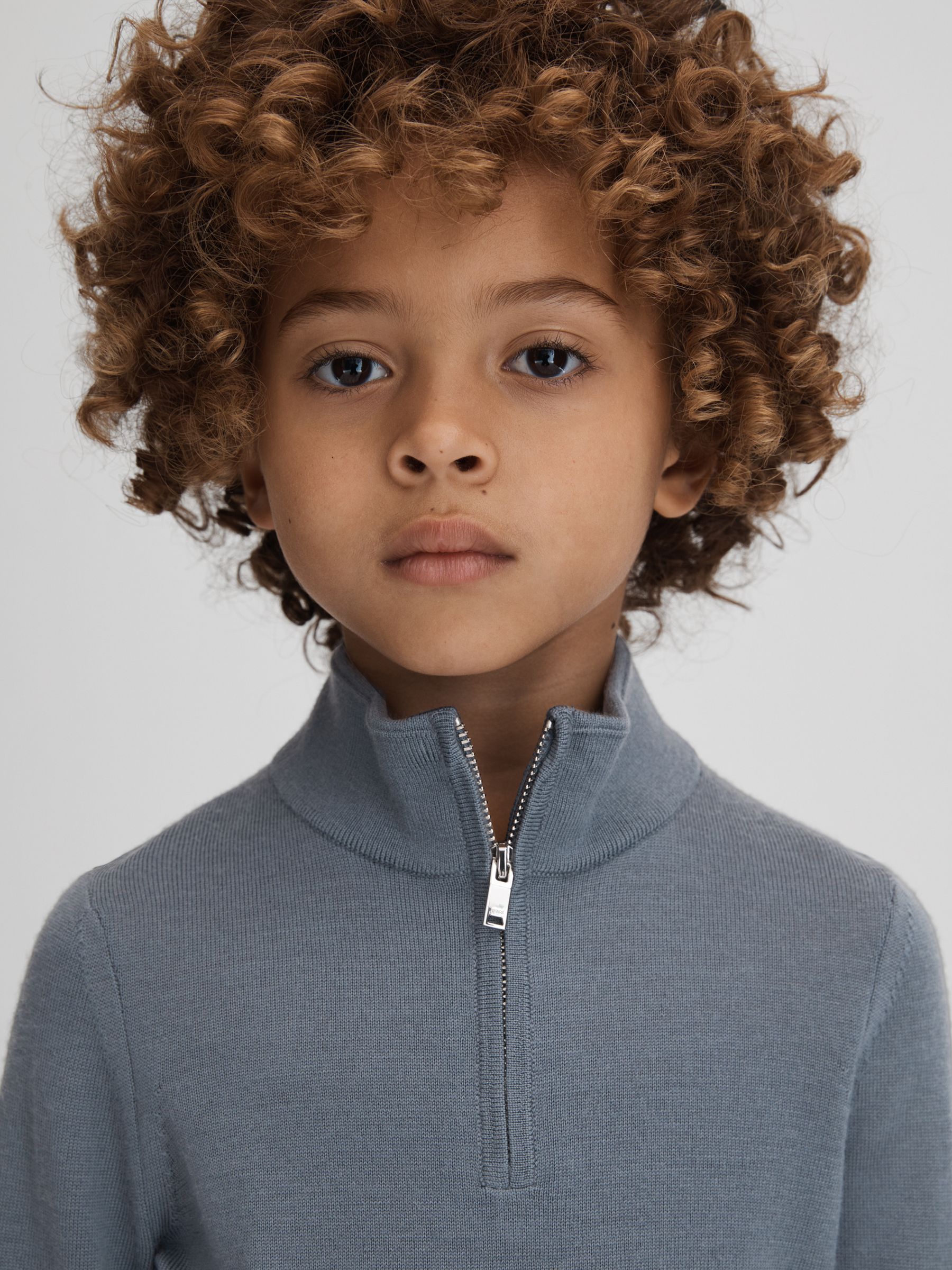 3-9 yrs Two Pack Of Merino Wool Zip-Neck Jumpers in Nickel Blue/Kale - Image 4 of 8