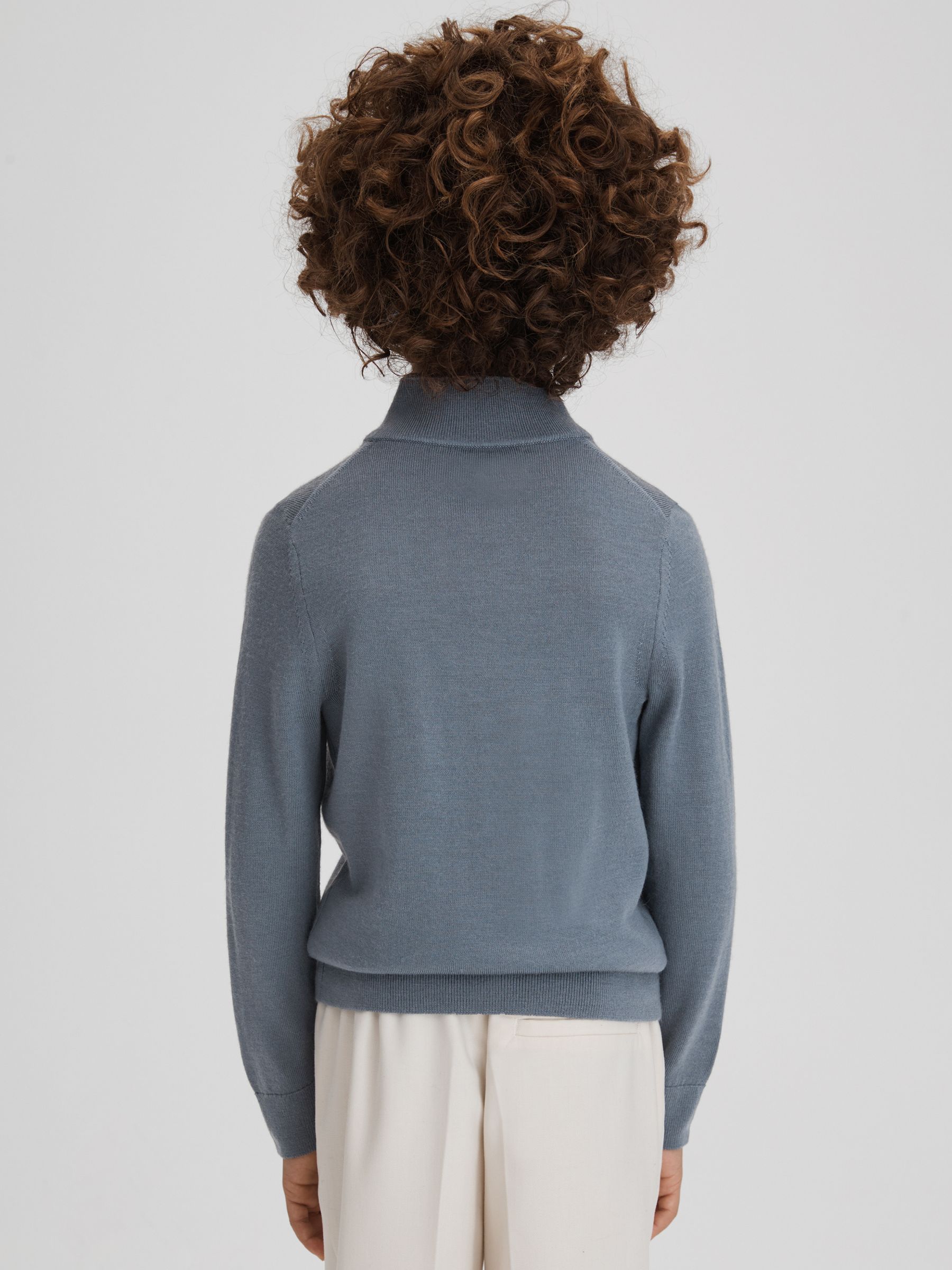 3-9 yrs Two Pack Of Merino Wool Zip-Neck Jumpers in Nickel Blue/Kale - Image 5 of 8