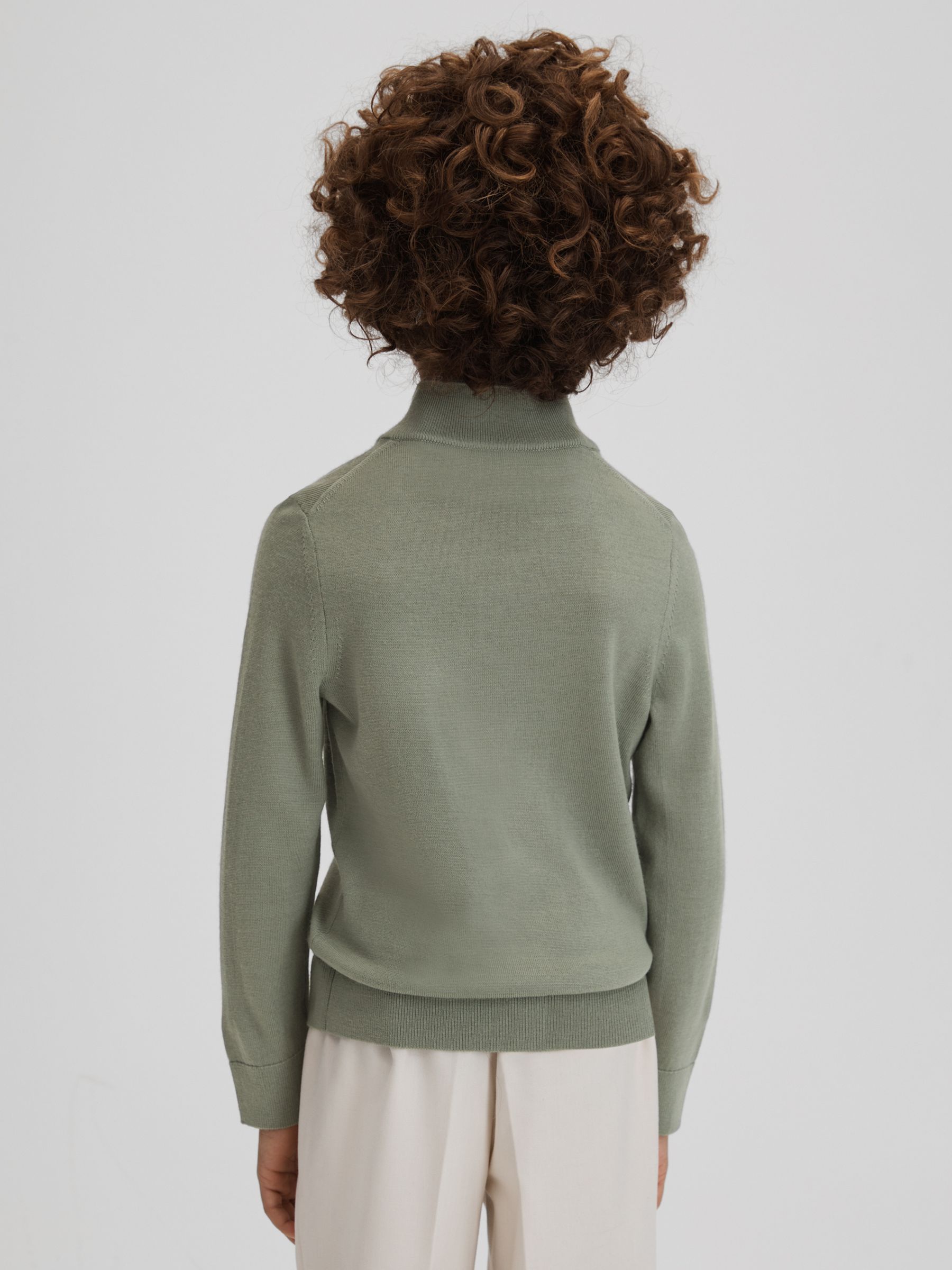 3-9 yrs Two Pack Of Merino Wool Zip-Neck Jumpers in Nickel Blue/Kale - Image 6 of 8